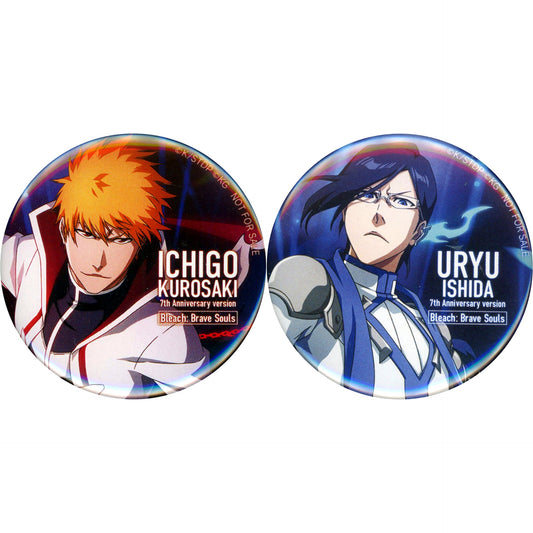 Set of 2 Ichigo Kurosaki & Uryu Ishida Bleach Brave Souls 7th Anniversary Twitter Follow & Retweet Campaign Winning Prize Button [USED]