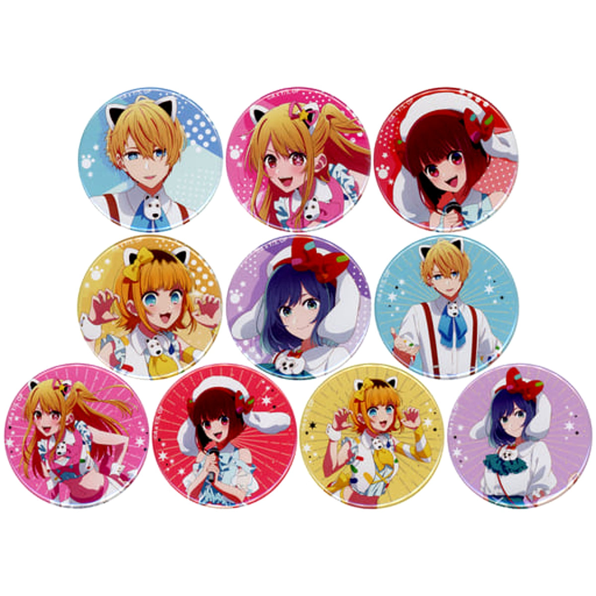 Oshi No Ko Mem-Cho & Others Trading Newly Drawn Can Badge Yomiuri Land Limited All 10 Types Set Buttons [USED]