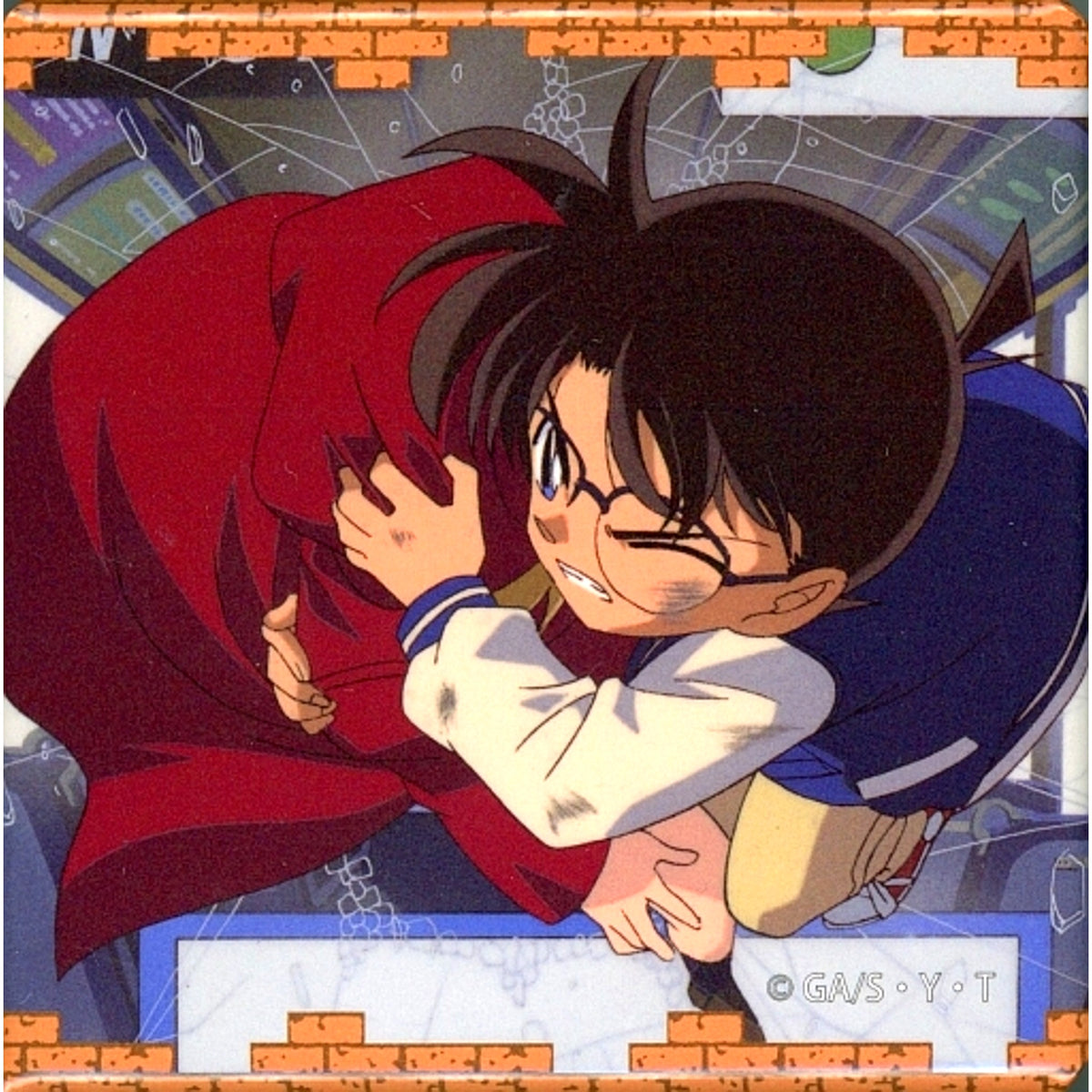 Edogawa Conan & Ai Haibara Running Away Detective Conan Land 2023 in Shibuya Modi Giant Gacha Prize Memorial Button [USED]