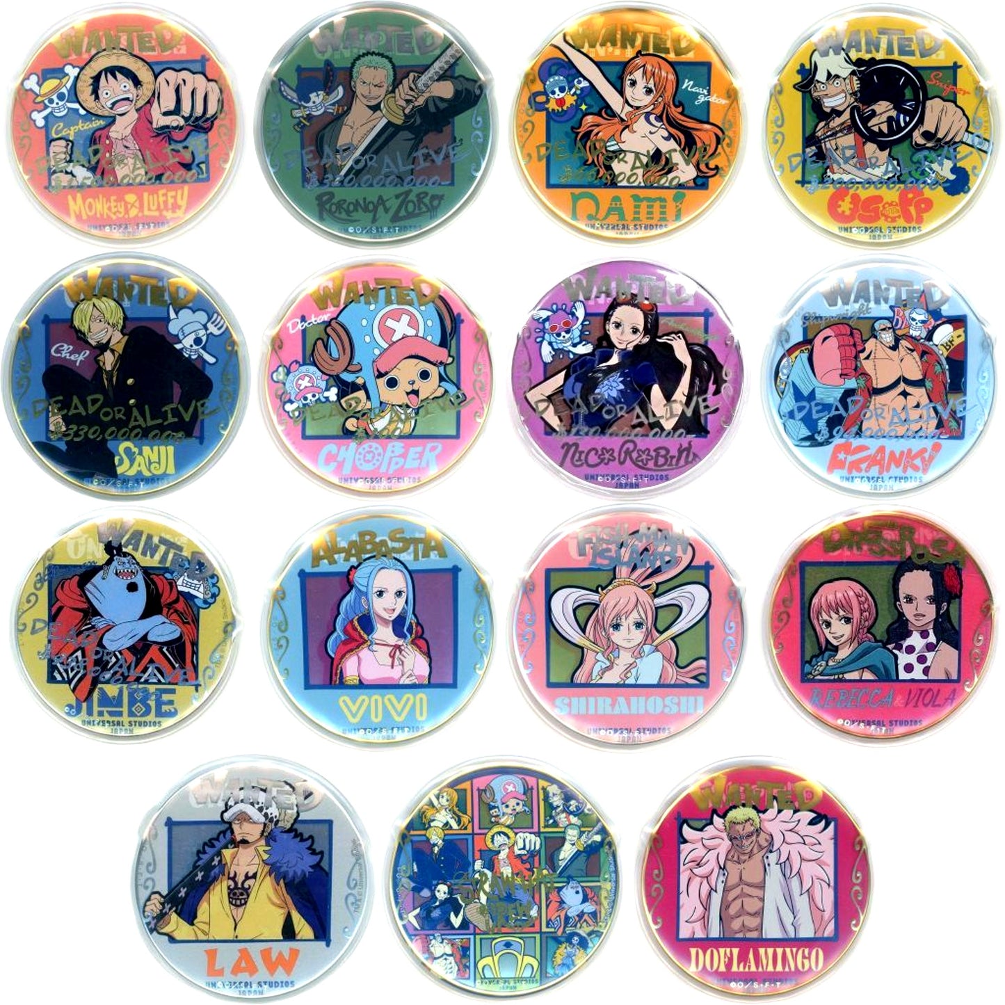 Set of 16 One Piece Premier Summer 2023 Button Collection Universal Studios Japan Ltd [USED]