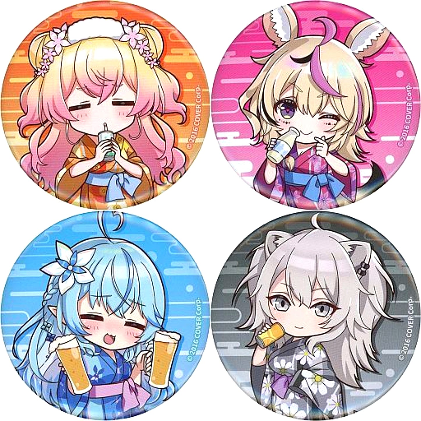 Set of 4 Hololive Trading Button Mini Character Ver. Hololive x Gokurakuyu RAKU SPA Collabo 3rd Furo Life [USED]