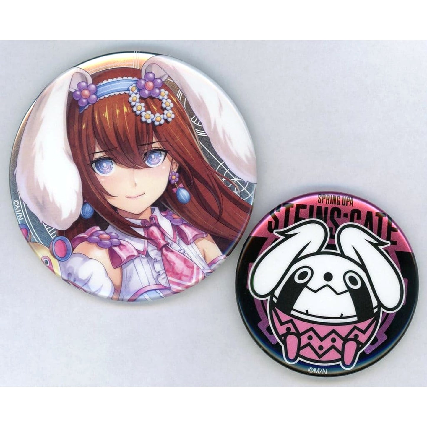Steins;Gate Kurisu Makise Upa Spring Ver. Magic Kuji Kisekae Kurisu Produced by Mayuri 75mm&56mm Metal Can Badge Set Prize E-1 Set of 2 Buttons [USED]