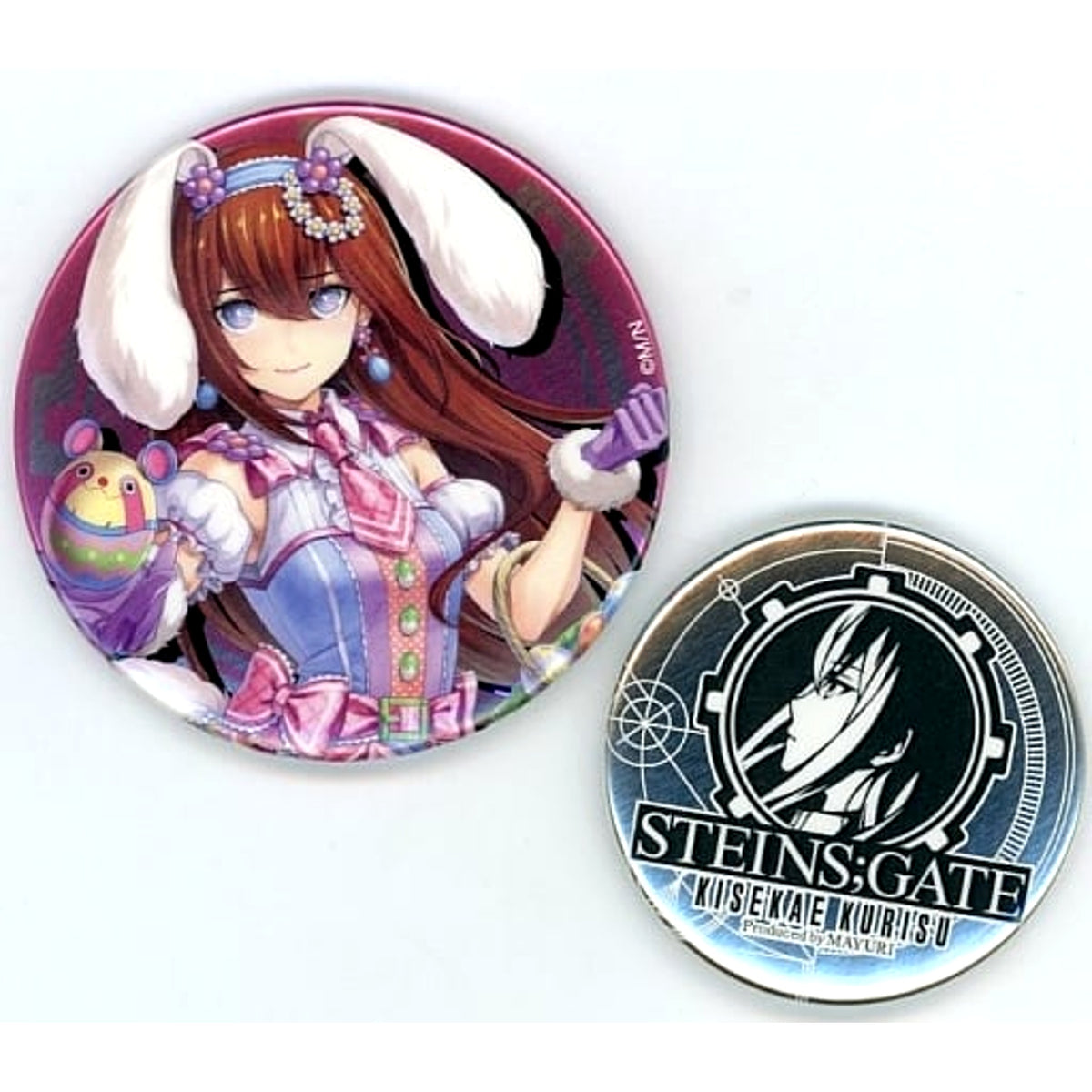 Steins;Gate Kurisu Makise Logo Spring Ver. / Upper Body Magic Kuji Kisekae Kurisu Produced by Mayuri 75mm&56mm Metal Can Badge Set Prize E-5 Set of 2 Buttons [USED]