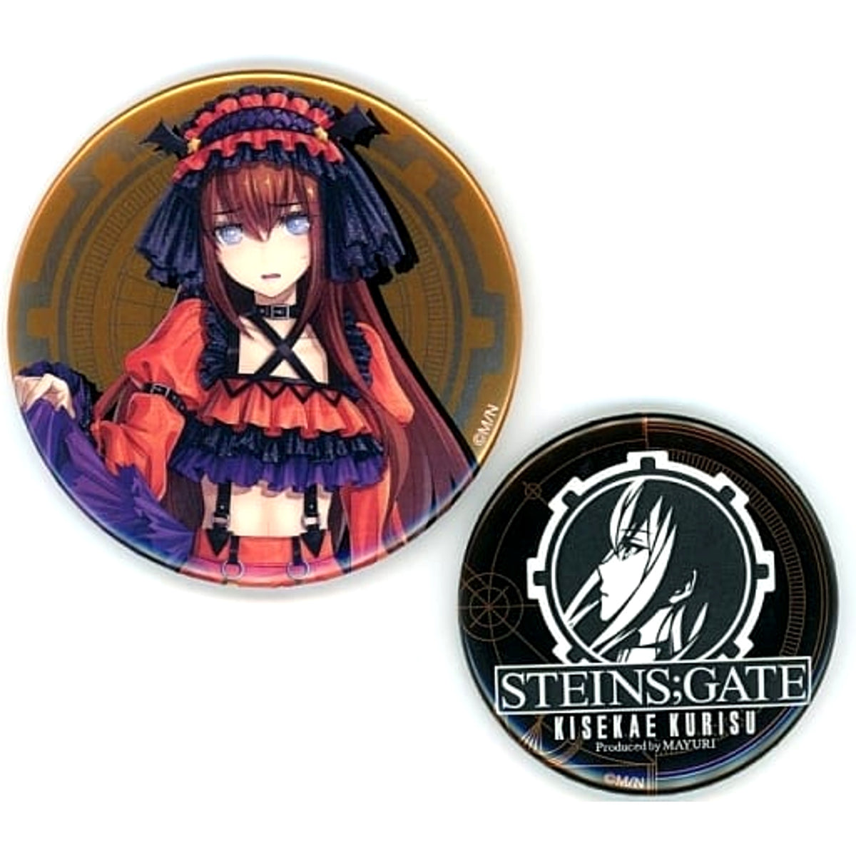 Steins;Gate Kurisu Makise Logo Autumn Ver. Magic Kuji Kisekae Kurisu Produced by Mayuri 75mm&56mm Metal Can Badge Set Prize E-7 Set of 2 Buttons [USED]
