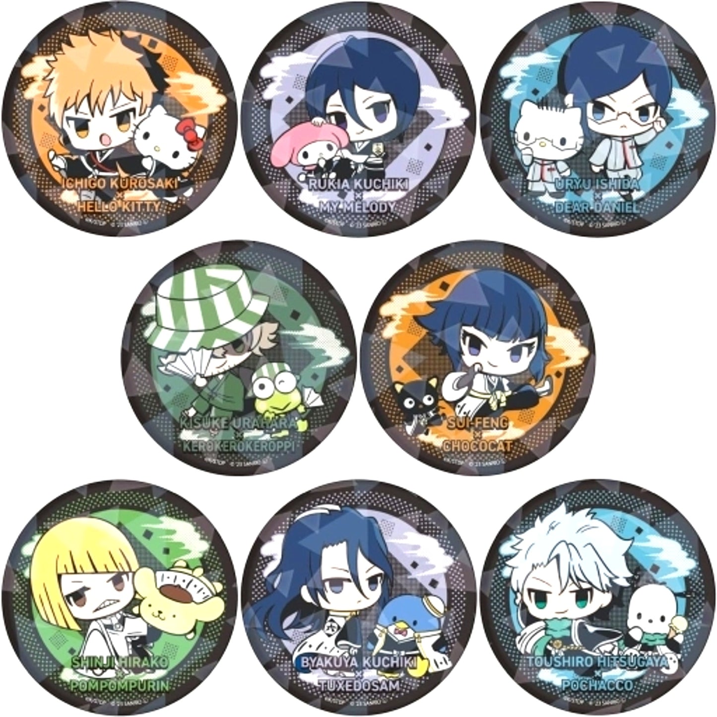 Set of 8 BLEACH Thousand-Year Blood War x Sanrio Characters Pop Up Store in Tokyo Character Street Hologram Button [USED]