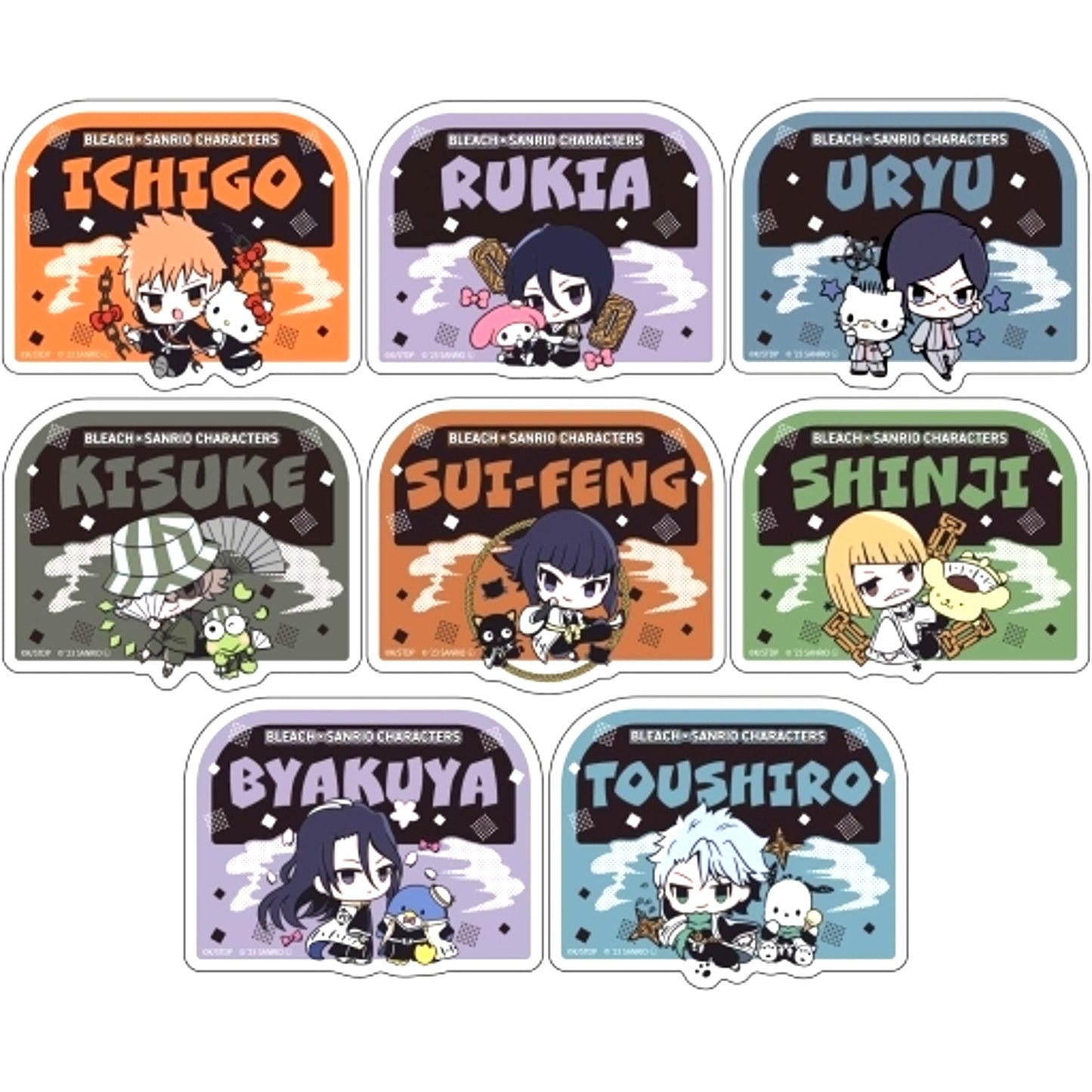 Set of 8 Bleach Thousand-Year Blood War x Sanrio Characters Pop-up Store in Tokyo Character Street Name Plate Badge [USED]