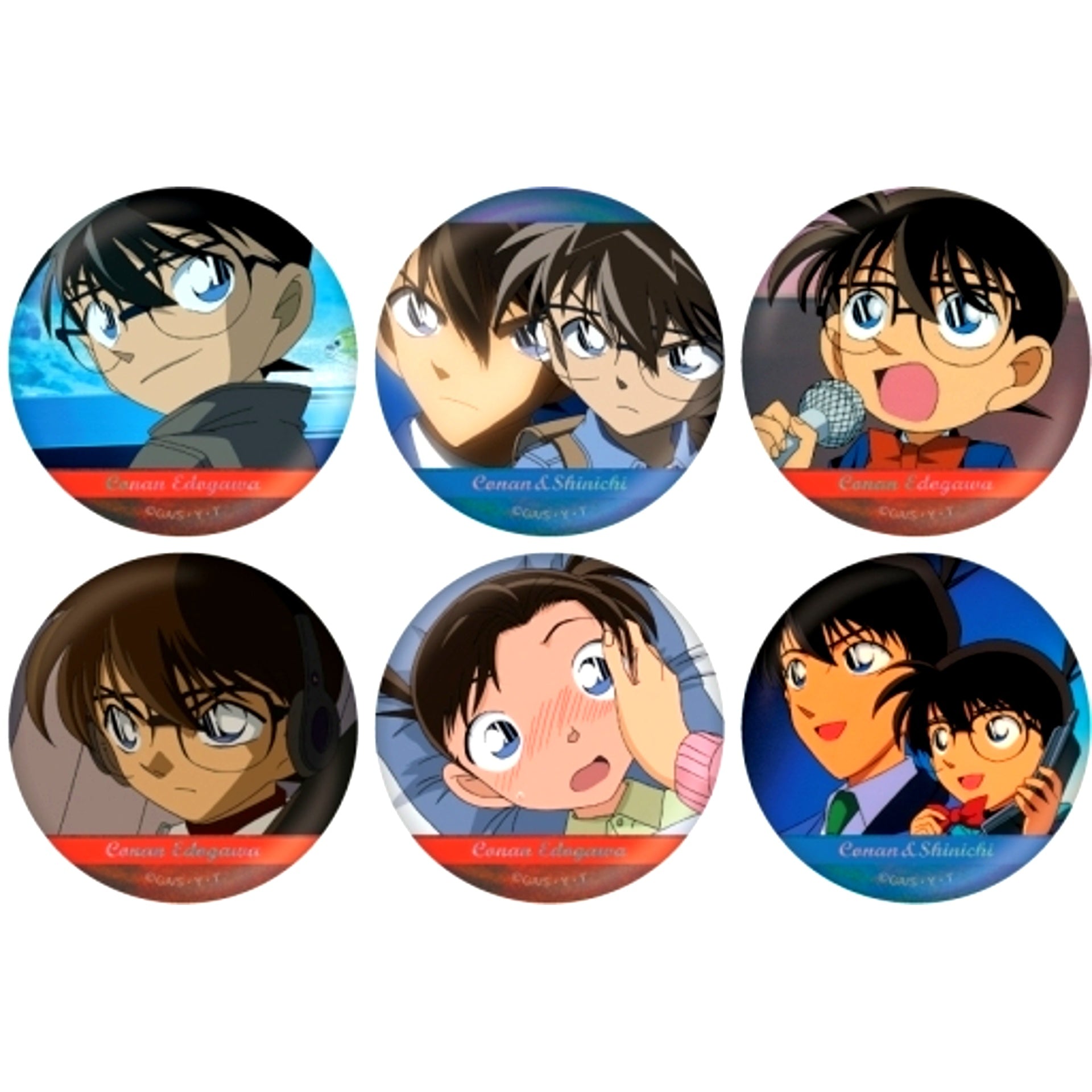 Set of 6 Conan Edogawa Detective Conan Scene Shot Trading Hologram Button [USED]