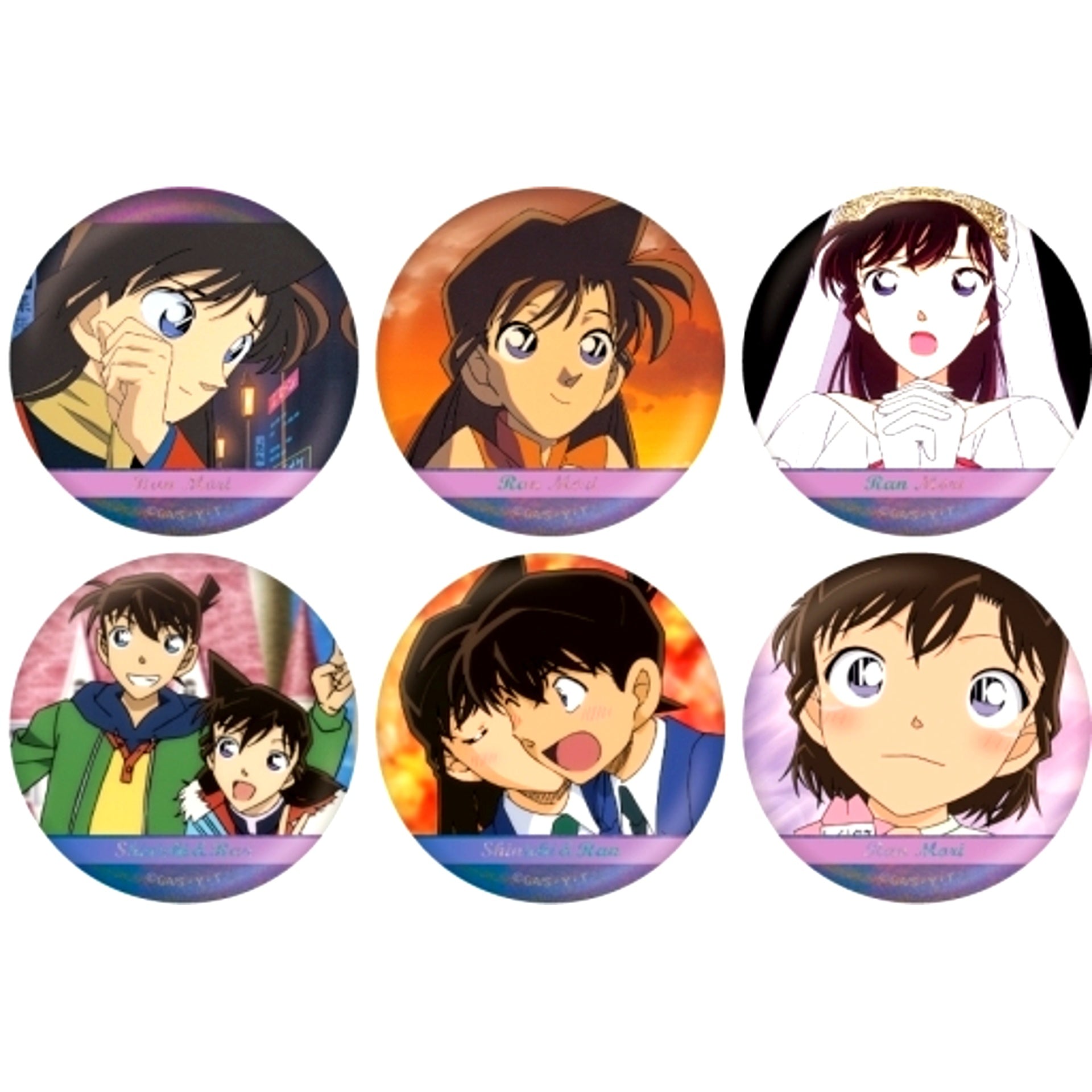 Set of 6 Ran Mouri Detective Conan Scene Shot Trading Hologram Button [USED]