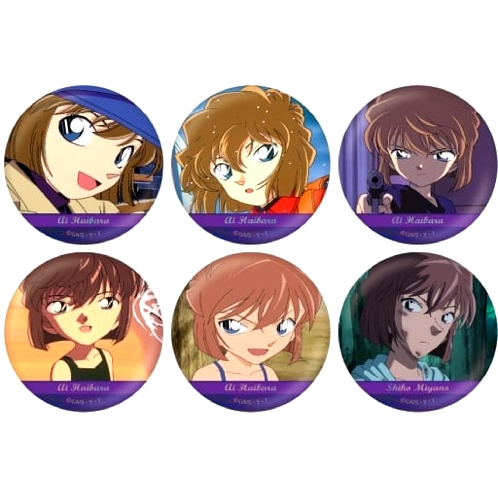 Set of 6 Detective Conan Scene Shot Trading Hologram Button Ai Haibara [USED]