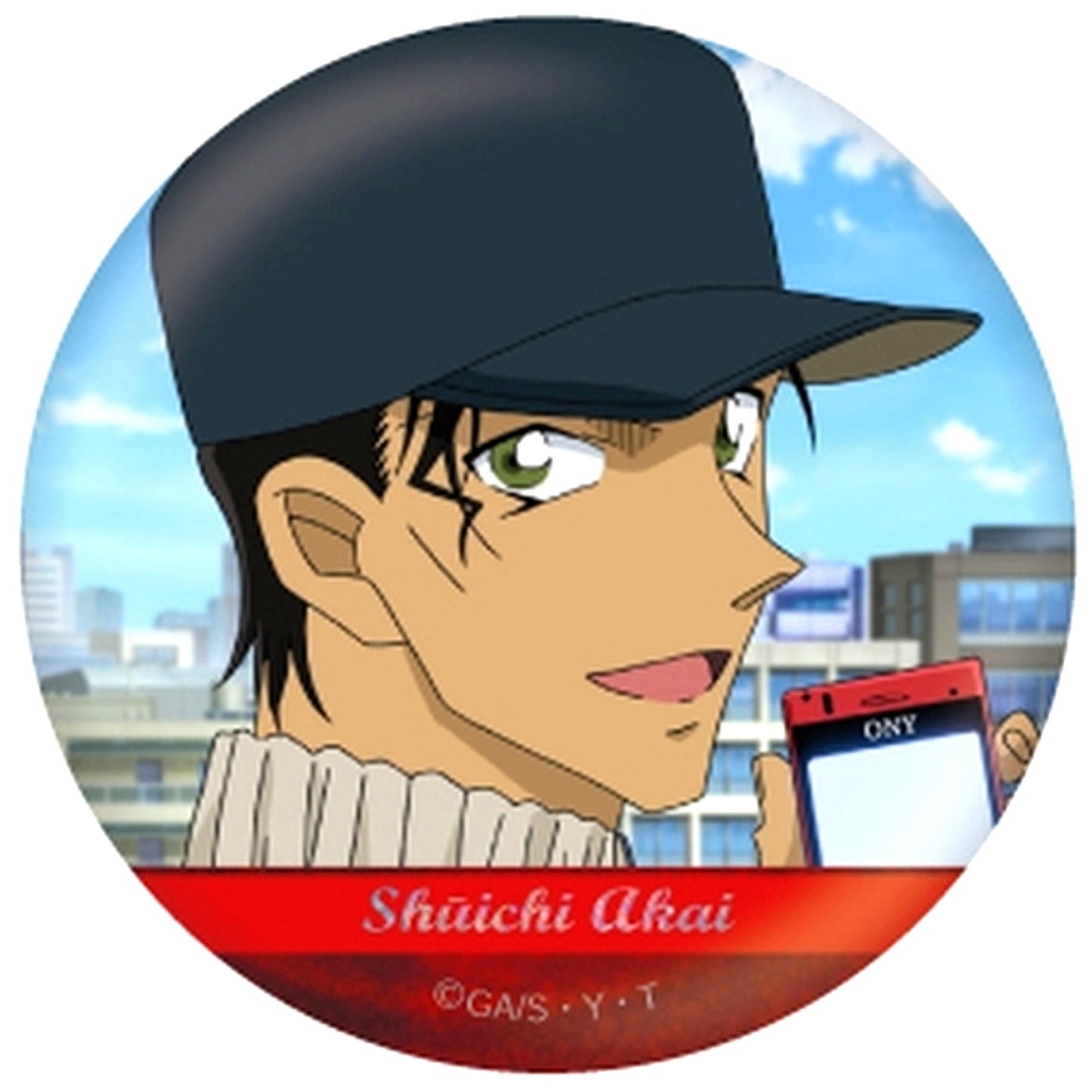 6. Shuichi Akai Detective Conan Scene Shot Trading Hologram Button [USED]