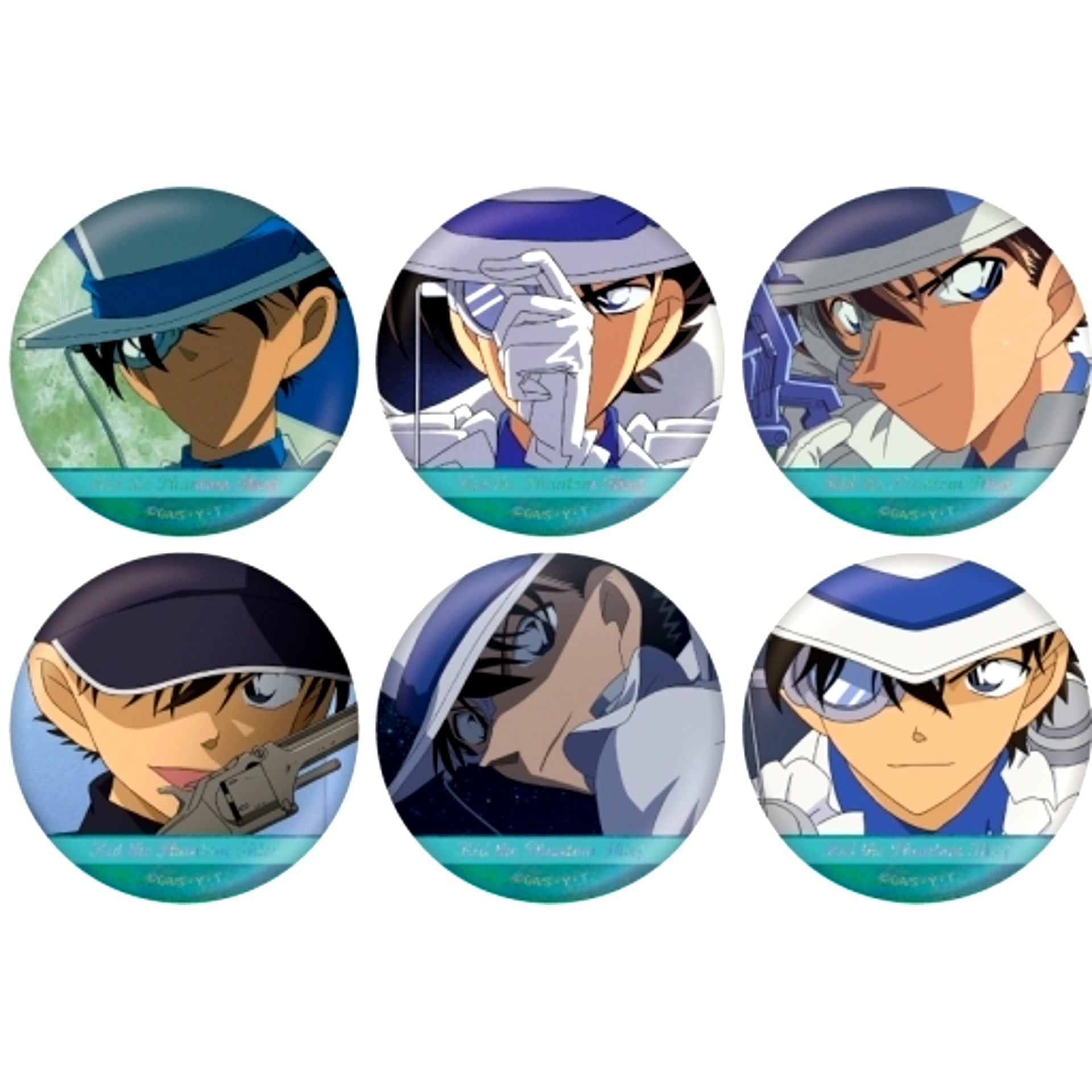 Set of 6 Kaito Kid Detective Conan Scene Shot Trading Hologram Button [USED]