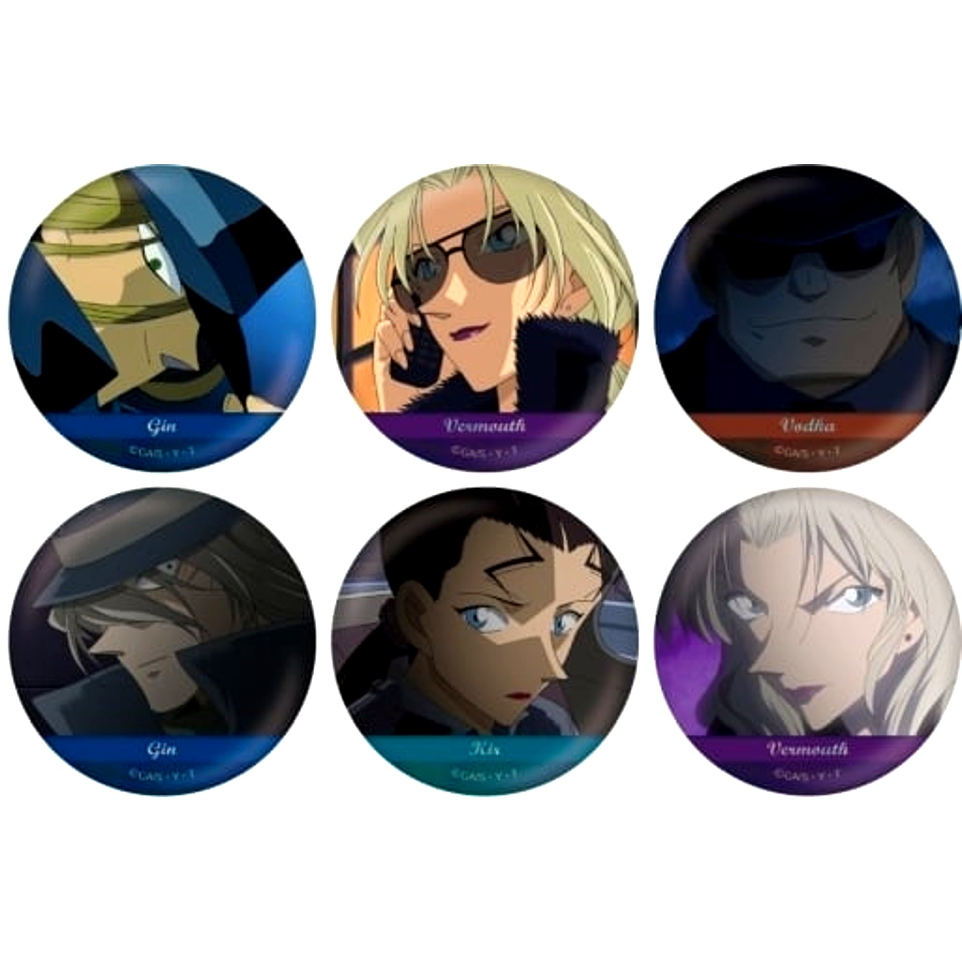 Set of 6 Black Organization Detective Conan Scene Shot Trading Hologram Button [USED]