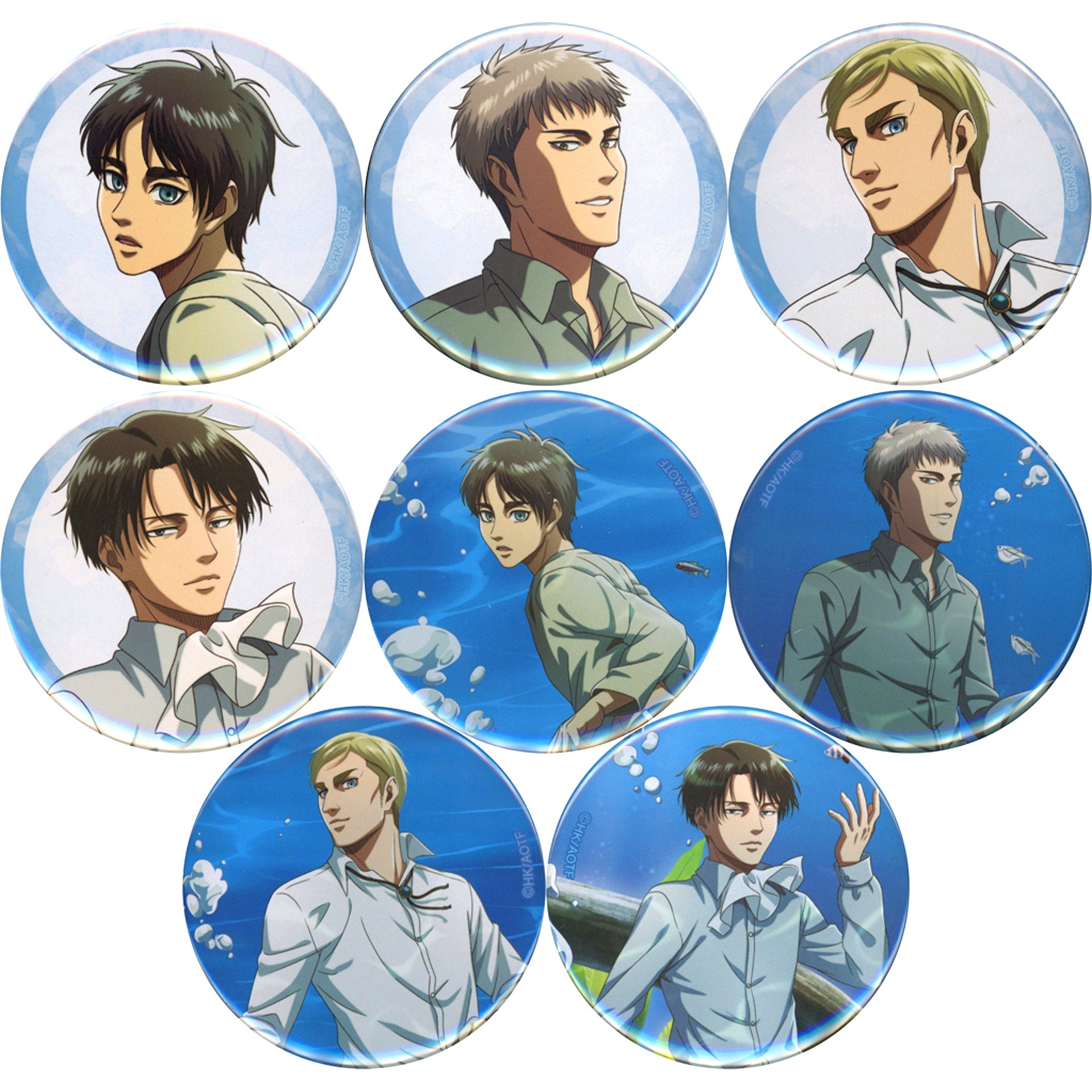 Set of 8 Attack on Titan x Kawasui Kawasaki Aquarium Investigate the Waterside Where Titans Lurk Newly Drawn Illustration Floating in Water Ver. Trading Badge [USED]