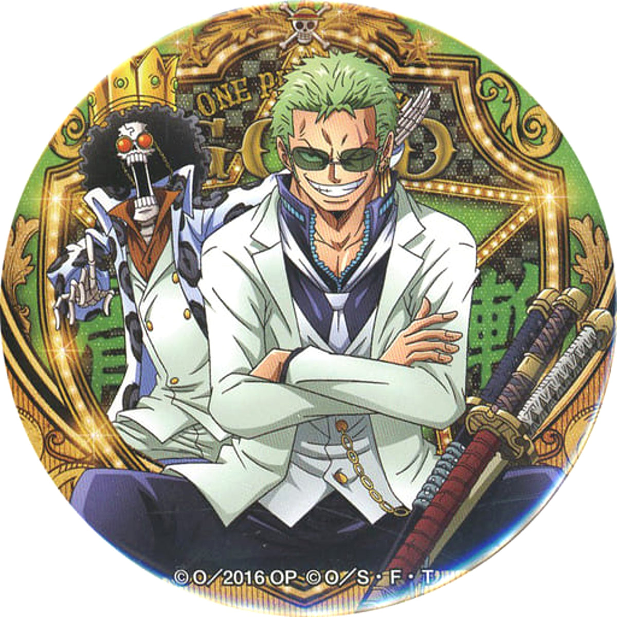 One Piece Film Gold Roronoa Zoro Brook Yakara Can Badge 7-Eleven Limited Part 2 Advance Ticket Benefit Buttons [USED]