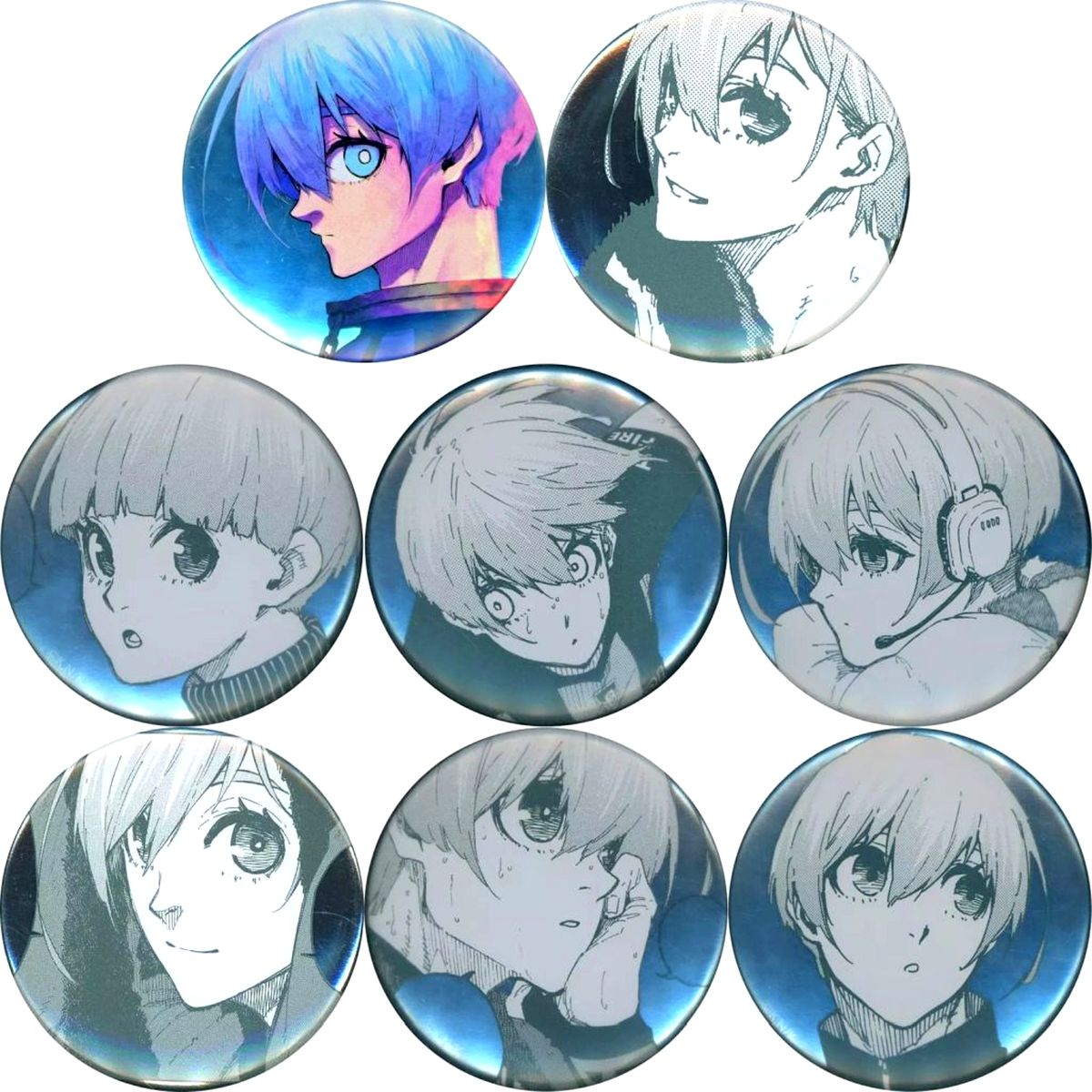 Set of 8 Yo Hiori Blue Lock BLUE LOCK Exhibition Chara Badge Collection Button [USED]