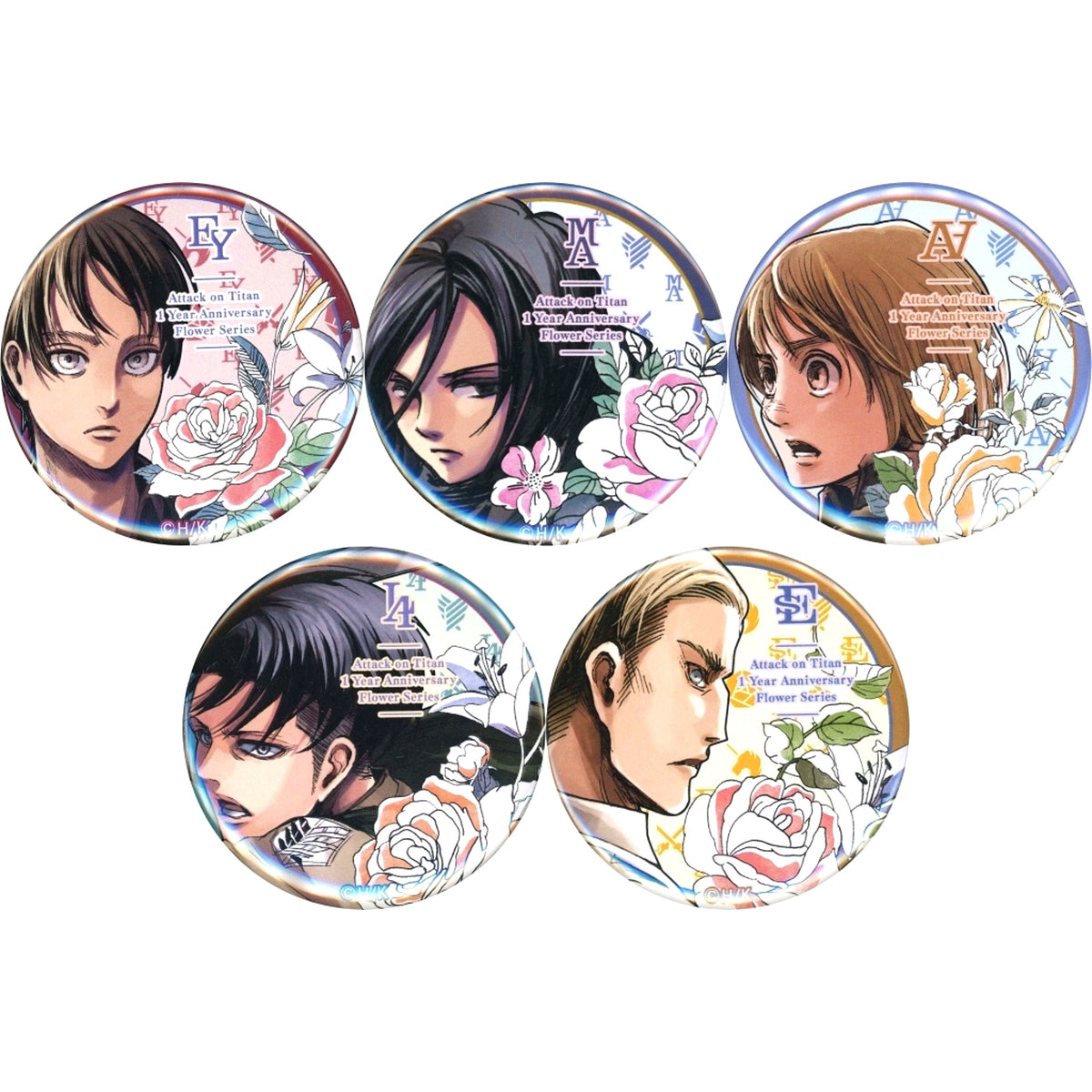 Set of 5 Attack on Titan 1 Year Anniversary Trading Button [USED]