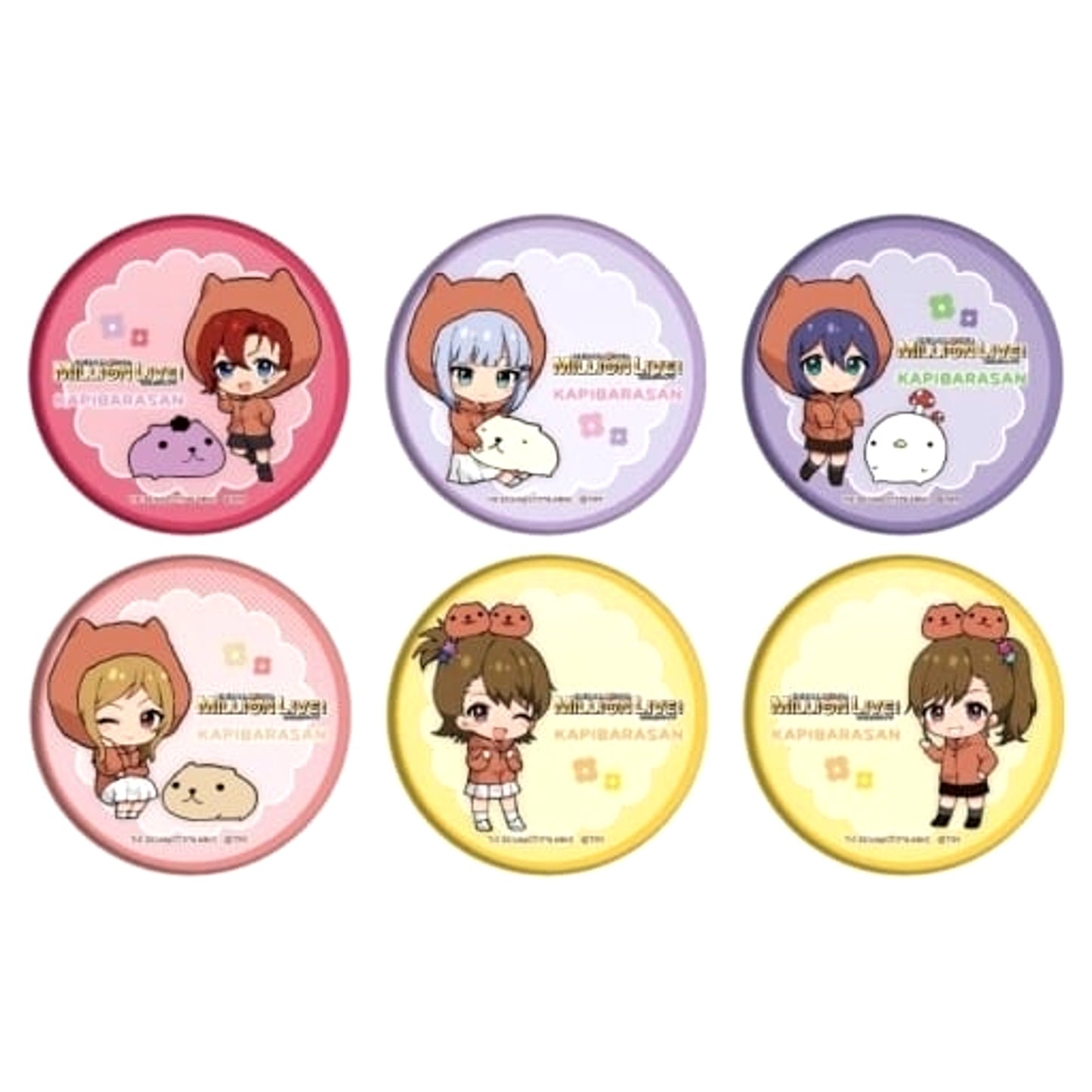 Mochizuki Anna & Others THE IDOLM@STER Million Live! X Kapibarasan All 6 Types Set Button 01.Mini Character Illustration [USED]