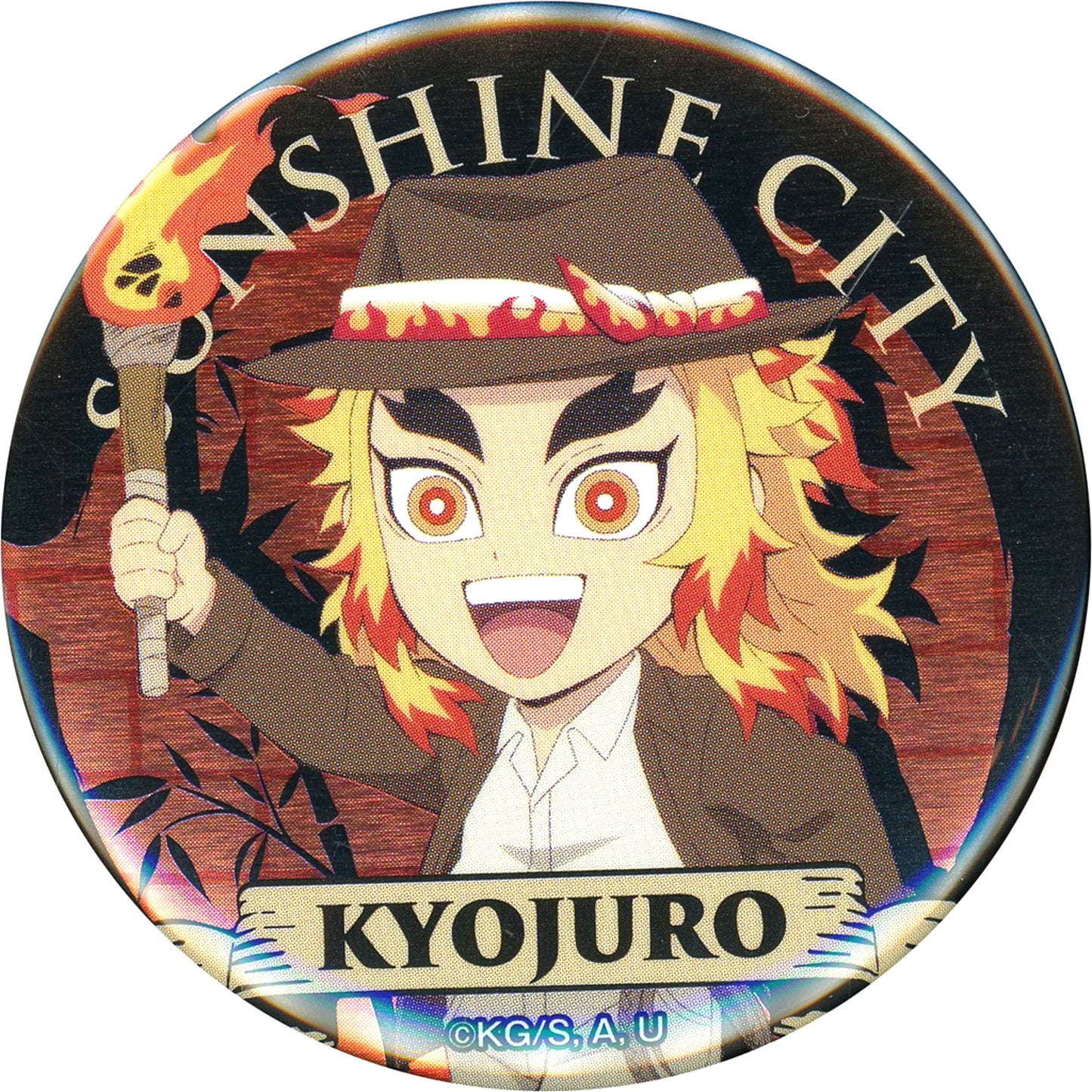 Demon Slayer: Kimetsu no Yaiba Kyojuro Rengoku Trading Metallic Can Badge Sunshine 60 Viewing Platform Sky Circus Sunshine City Zenshuchu! Taiyo no Toshi Densetsu Part 2 Limited Buttons [USED]