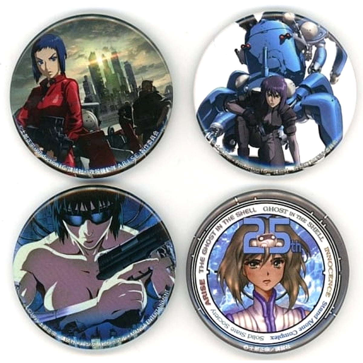 Ghost in the Shell Motoko Kusanagi & Others Special Can Badge Ohara Painting Exhibition Limited Privilege of Admission Ticket with Goods Set of 4 Buttons [USED]