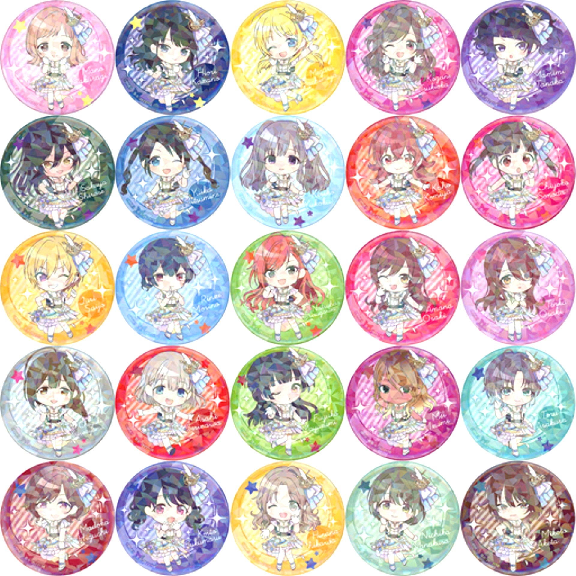 Set of 25 The Idolmaster Shiny Colors 4th Anniversary Capsule Tin Badge Collection [USED]