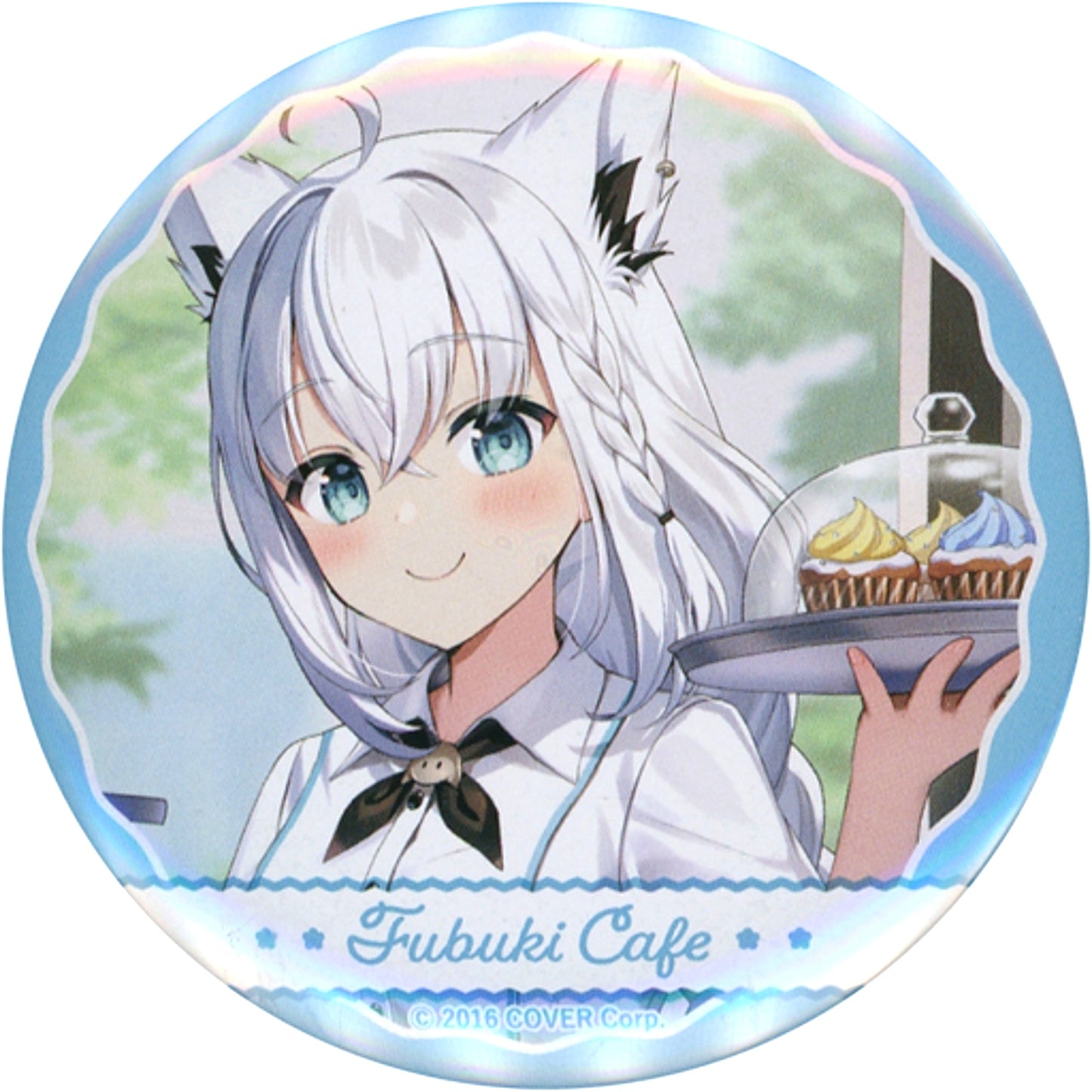Shirakami Fubuki Hololive Cafe Standard Proportion Trading Button Shirakami Fubuki x TOWER RECORDS CAFE Fubuki Cafe [USED]