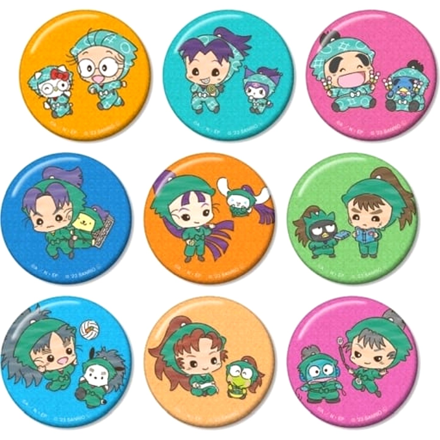 Nintama Rantarou X Sanrio Characters Rantaro Inadera & Others Trading Glitter Can Badge All 9 Types Set Buttons [USED]