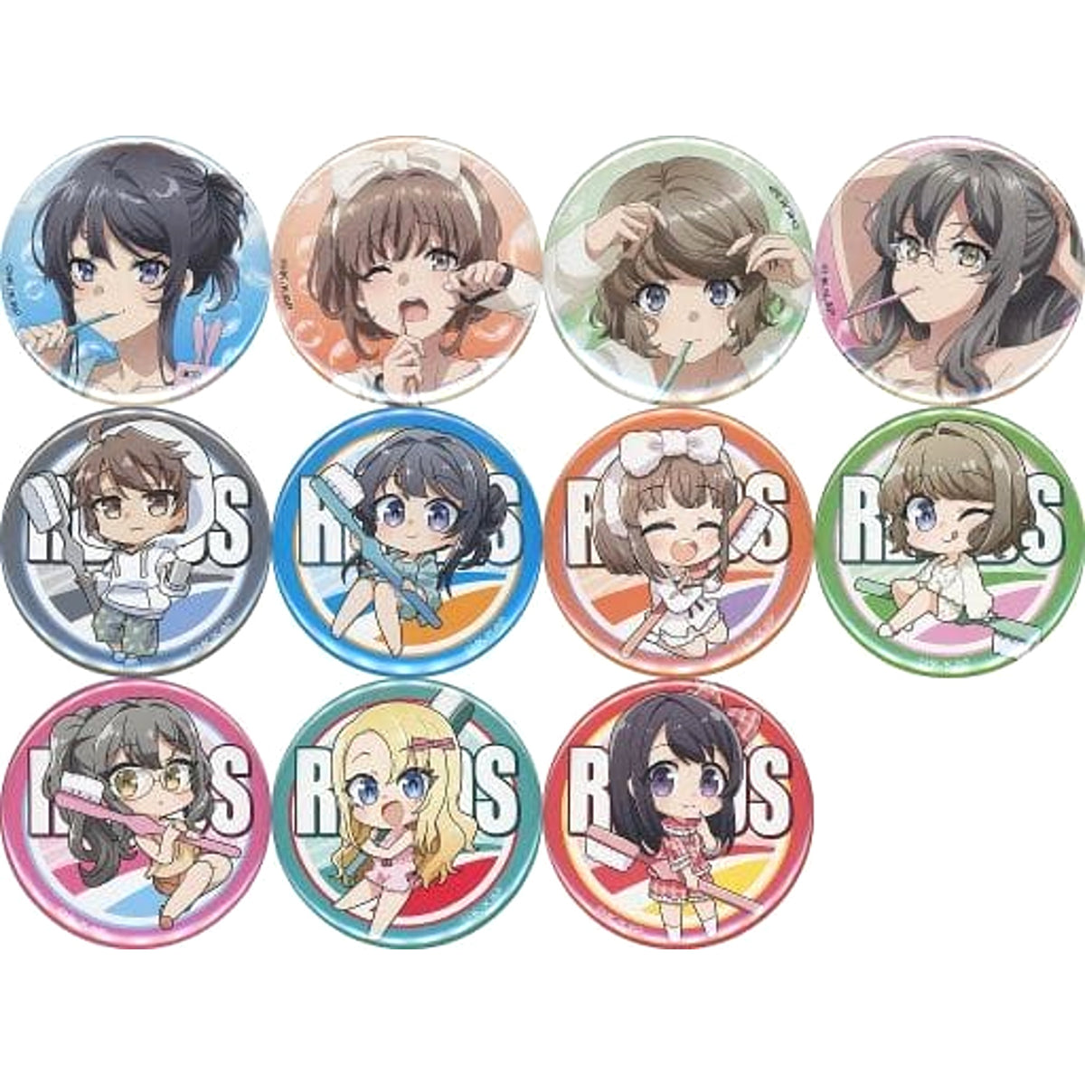 Rascal Does Not Dream of a Knapsack Kid Mai Sakurajima & Others Can Badge Don Quijote Limited All 11 Types Set Buttons [USED]