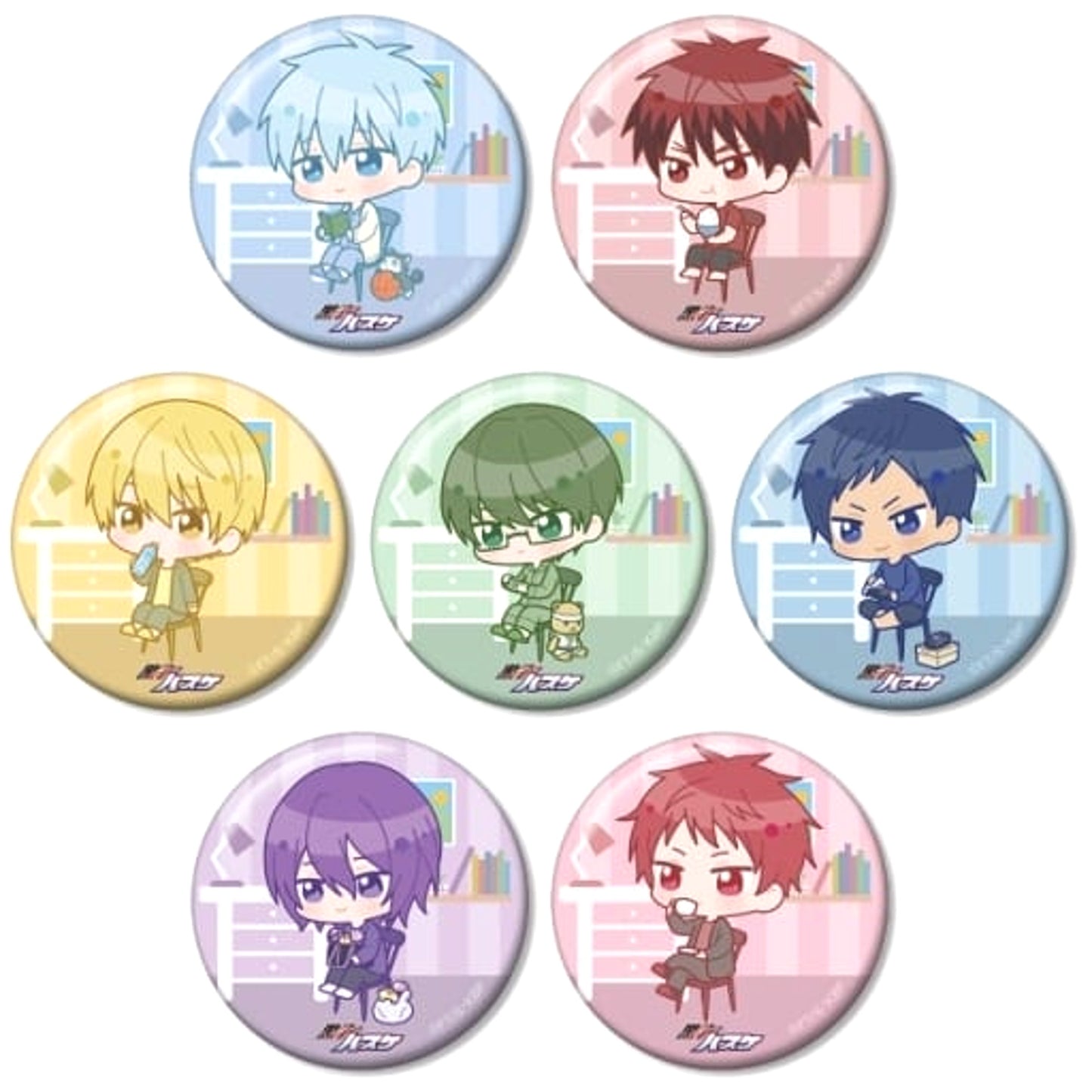 Kuroko's Basketball Tetsuya Kuroko & Others Trading Chibi Chara Can Badge Morning Moment Ver. All 7 Types Set Buttons [USED]