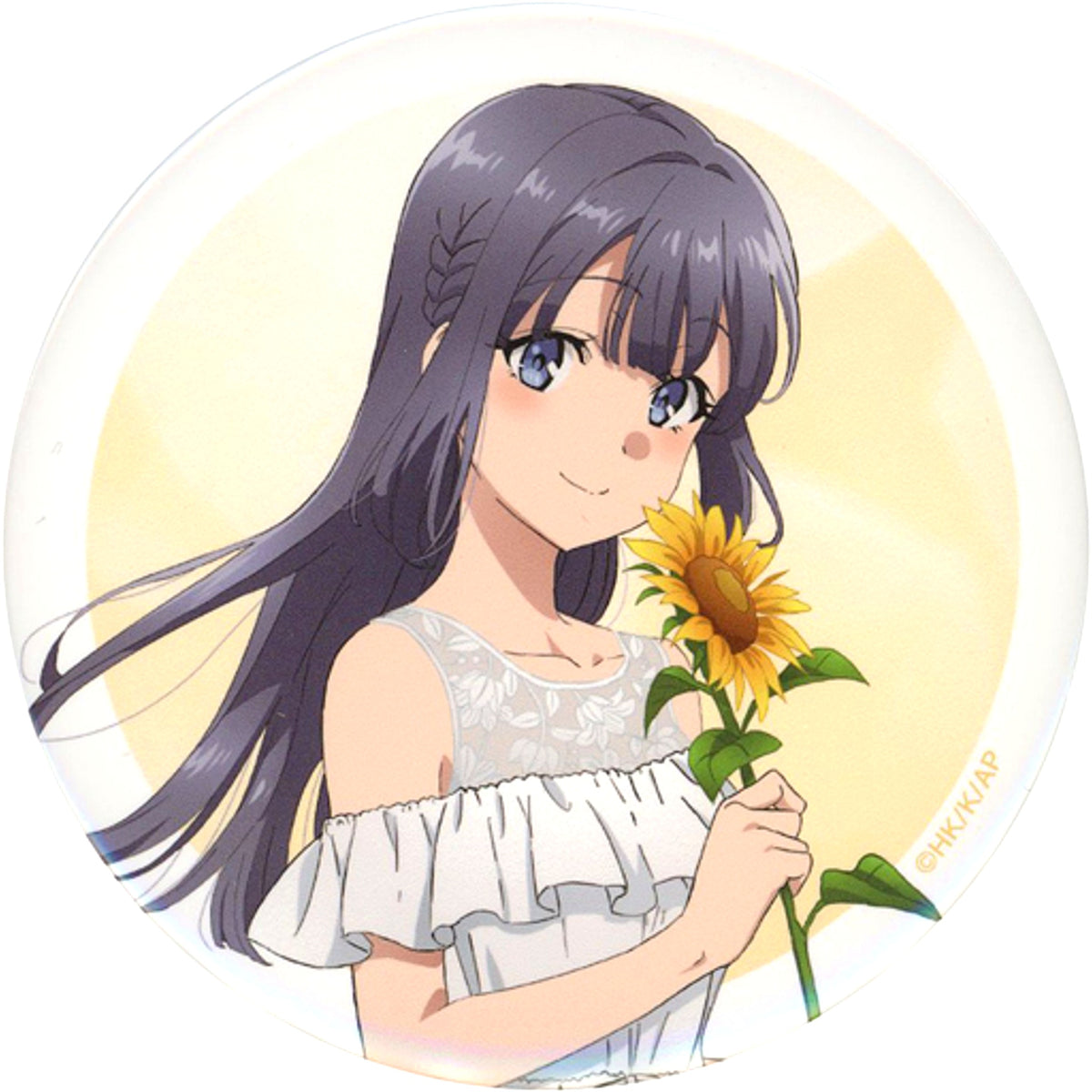Shoko Makinohara Rascal Does Not Dream of Bunny Girl Senpai Sunflower and White Dress Ver.B Button Illustration Featuring Mai and Shoko One-Strike Button Collection with Winners [USED]