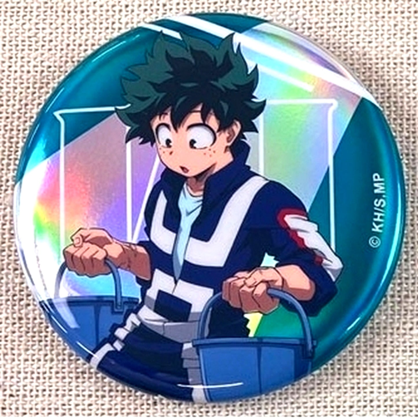 Izuku Midoriya My Hero Academia Trading Button Let's Work Hard! Big Cleaning! Aurora Ver. [USED]