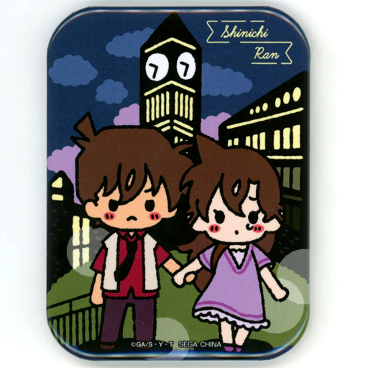 Shinichi Kudo & Ran Mouri Illustration K Prize Big Square Button Detective Conan Memorial Cut Sega Lucky Kuji [USED]