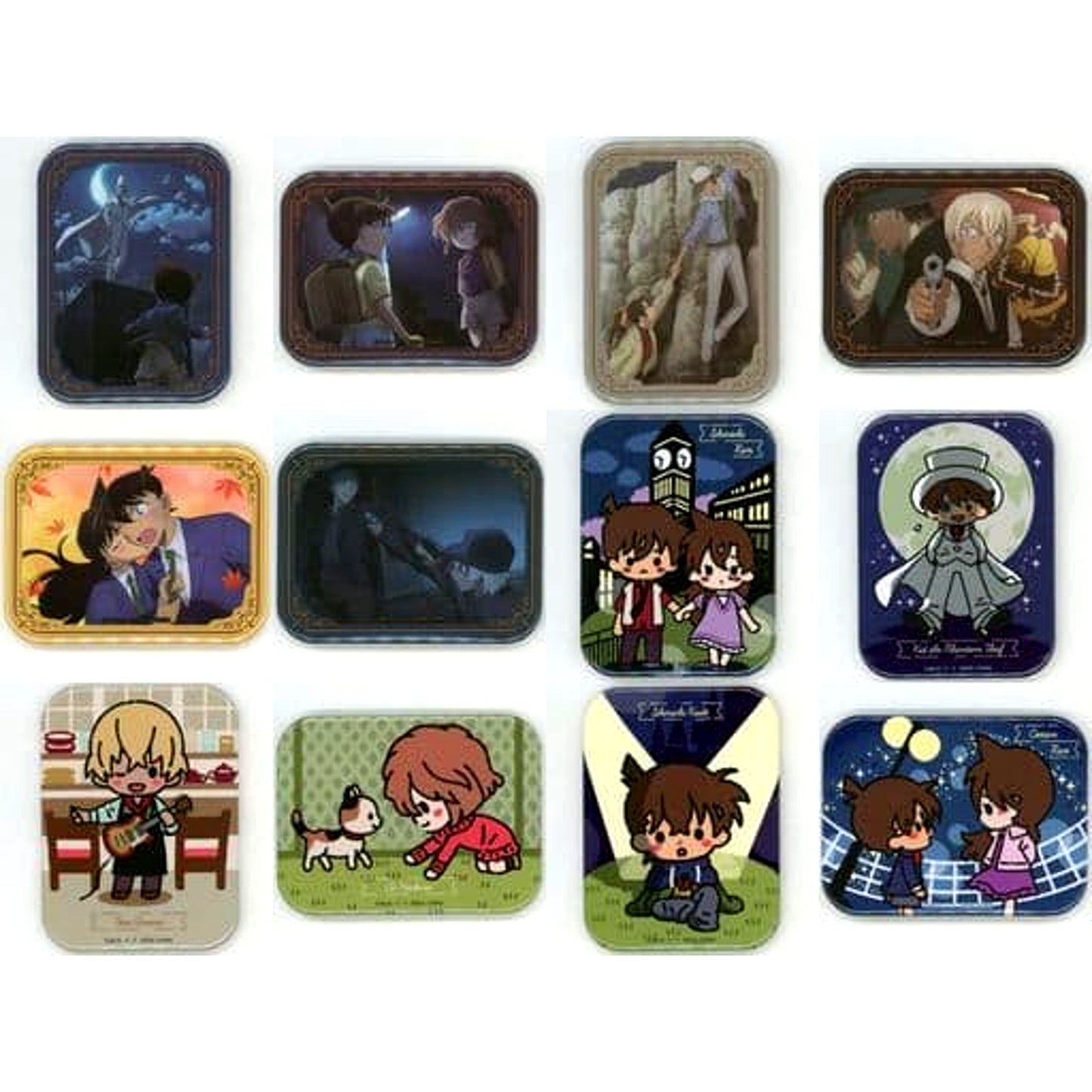 Detective Conan Conan Edogawa & Others All 12 Types Set Sega Lucky Kuji Memorial Cut Big Square Pin Badge Prize K [USED]