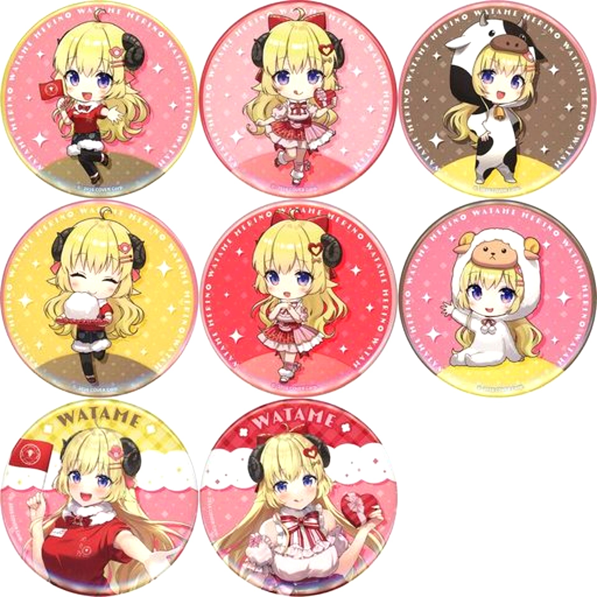 Set of 8 Tsunomaki Watame x Merino Watamerino Vol. 2 Trading Button Hololive Virtual YouTuber [USED]