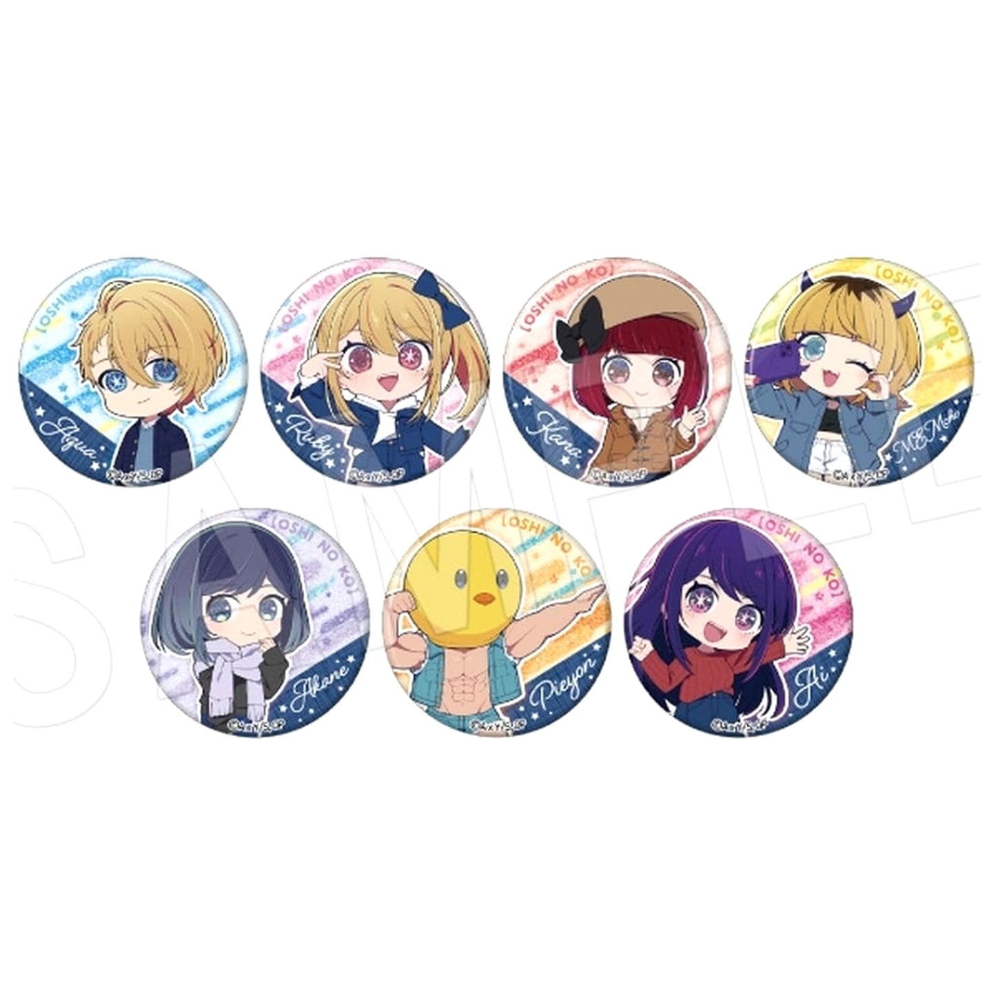 Mem-Cho & Others Mini Character Oshi No Ko All 7 Types Set Trading Glitter Button Mini Character Denim Style Ver. Jump Festa 2024 Limited [USED]