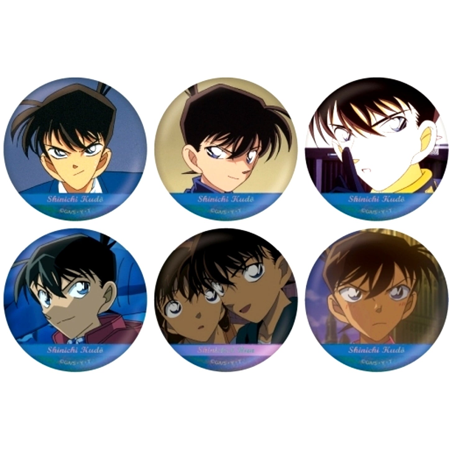 Set of 6 Shinichi Kudo Detective Conan Scene Shot Trading Hologram Button Collection Vol.2 [USED]
