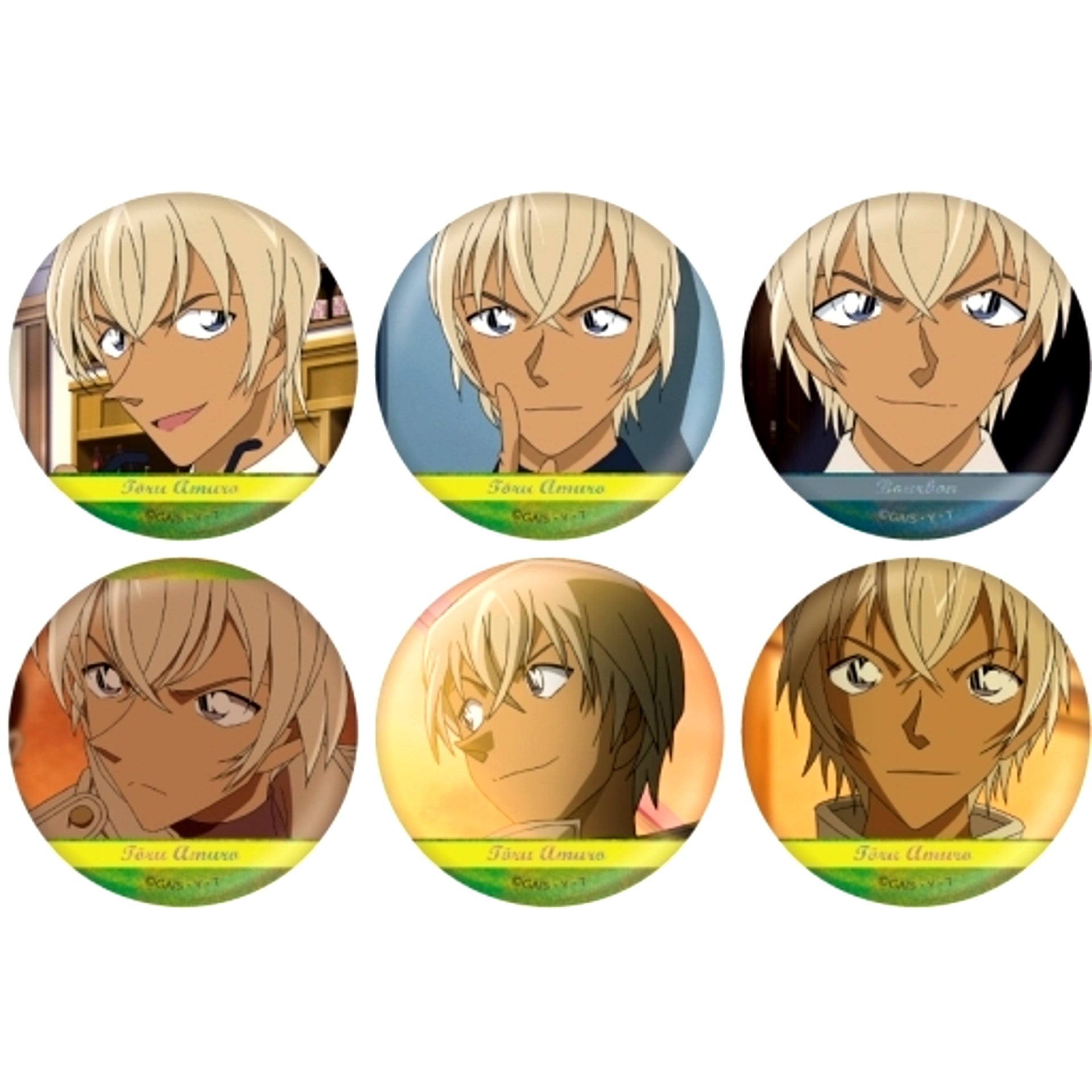 Set of 6 Toru Amuro Detective Conan Scene Shot Trading Hologram Button Collection Vol.2 [USED]