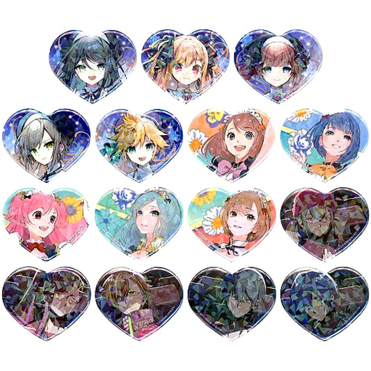 Set of 15 Hatsune Miku Colorful Stage Project SEKAI Glitter Big Heart Shaped Button Music Video Vol. 3 [USED]