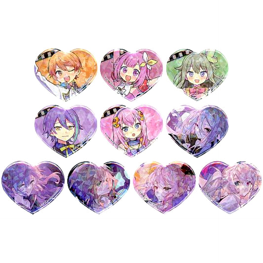 Set of 10 Hatsune Miku Colorful Stage Project SEKAI Glitter Big Heart Shaped Button Music Video Vol. 4 [USED]