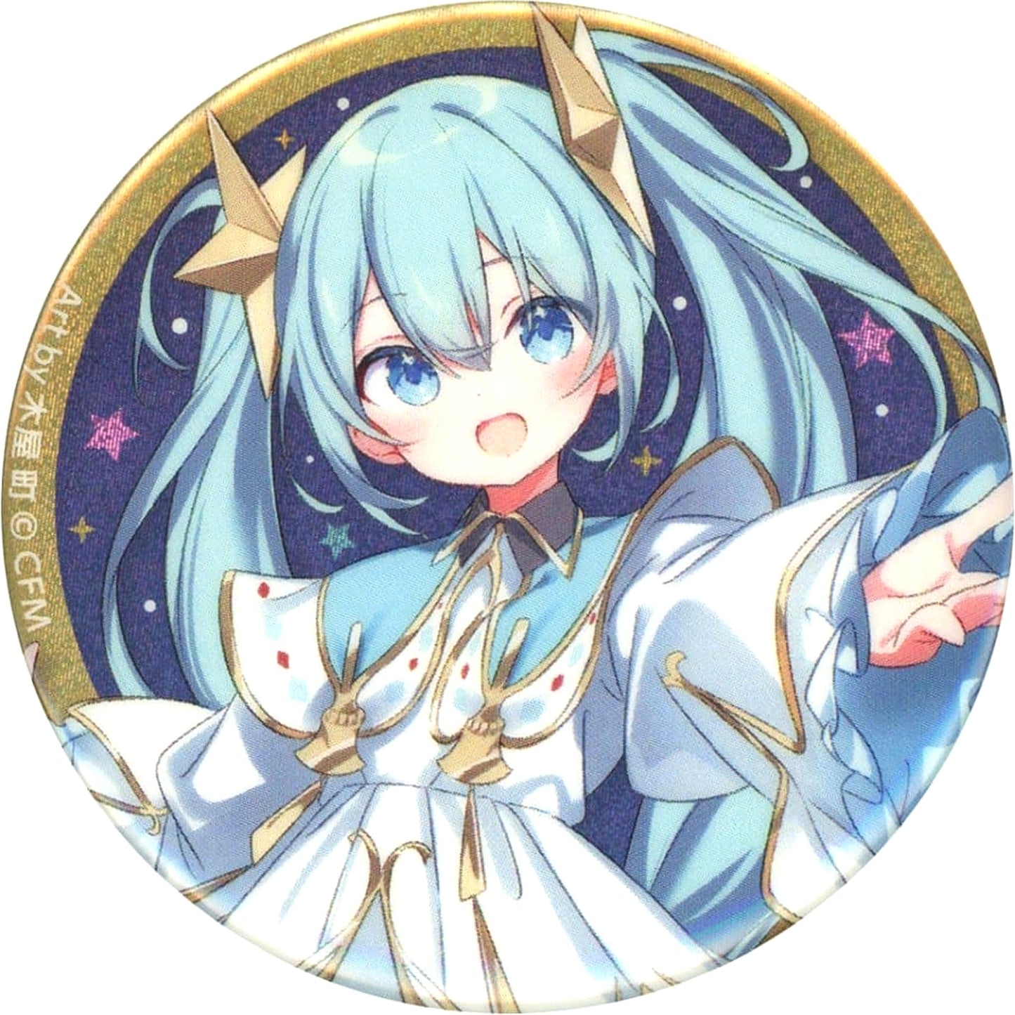Hatsune Miku Full Body Gold Frame Hatsune Miku Xmas SHOP 2023 Trading Button [USED]