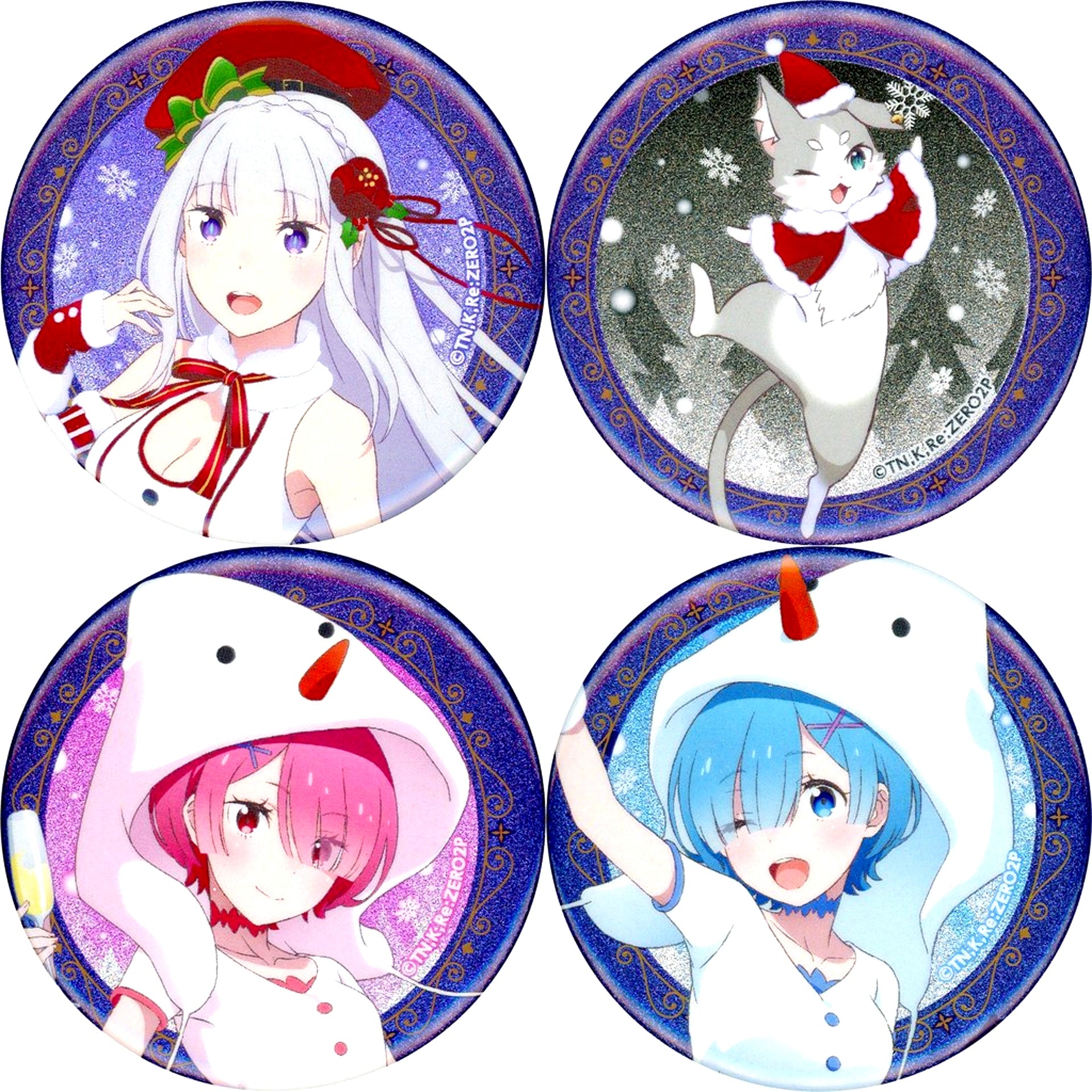 Set of 4 Re:ZERO Starting Life in Another World Glitter Button White Winter Ver [USED]