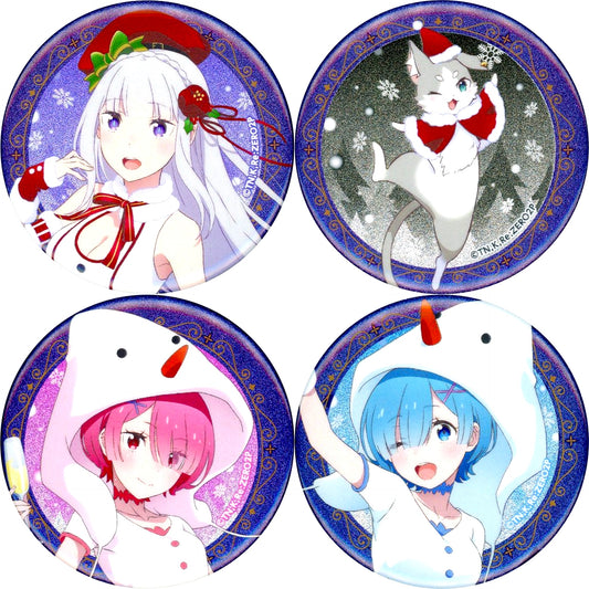 Set of 4 Re:ZERO Starting Life in Another World Glitter Button White Winter Ver [USED]