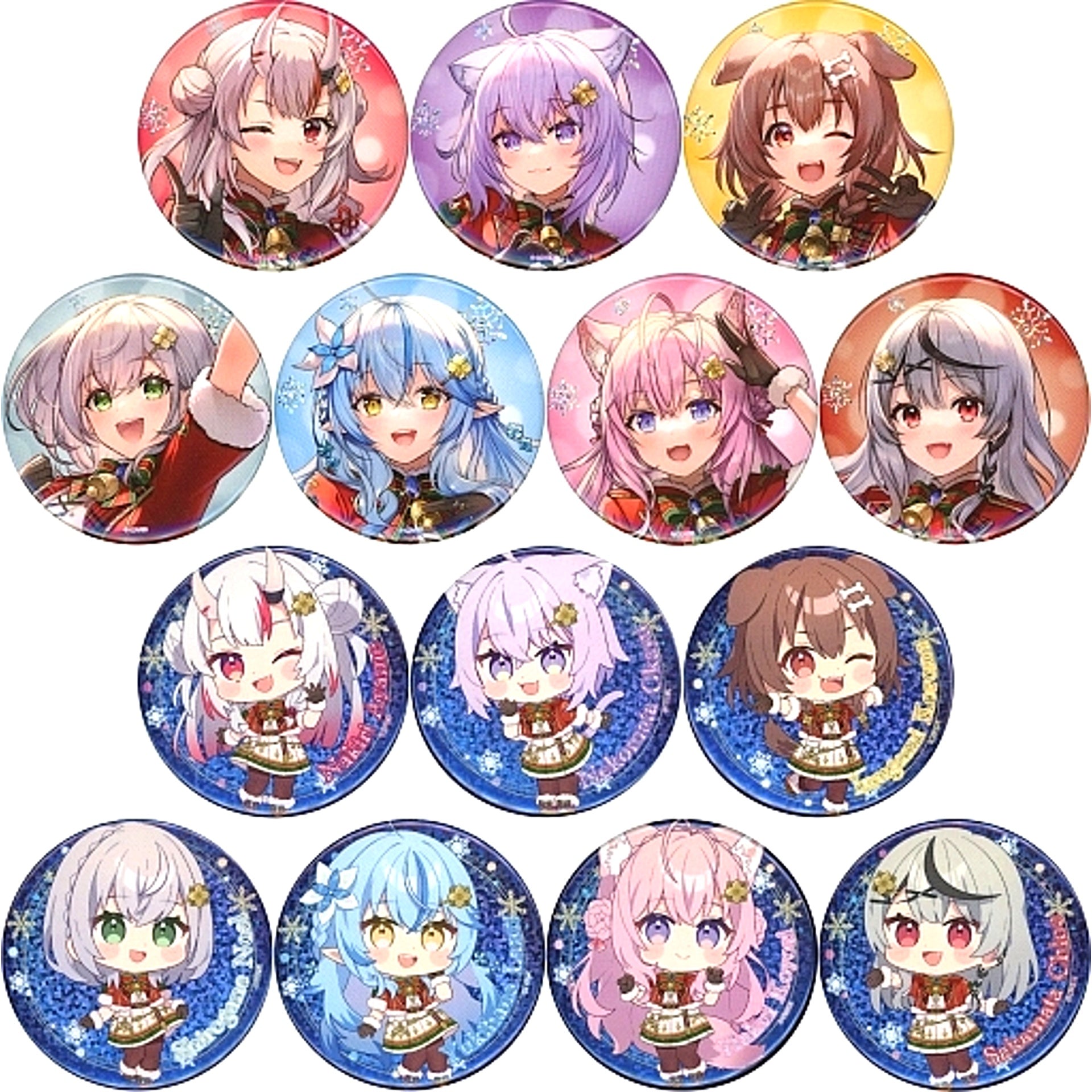 Set of 14 All Characters hololive Xmas AR LIVE Sweet Happy Holiday Vol.1 Random Hologram Button [USED]