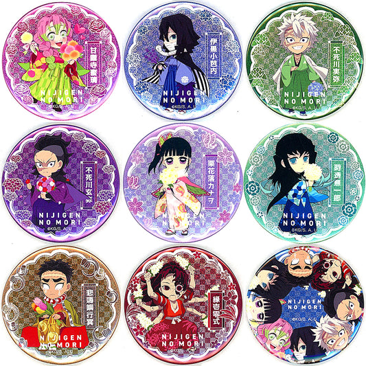 Set of 9 Demon Slayer: Kimetsu no Yaiba Neon Button 56mm 2023 Nijigen no Mori [USED]