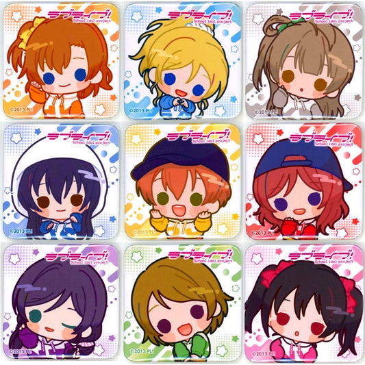 Set of 9 Love Live! Akihabara Campaign Pop-up Store Trading Chibi Character Square Button [USED]