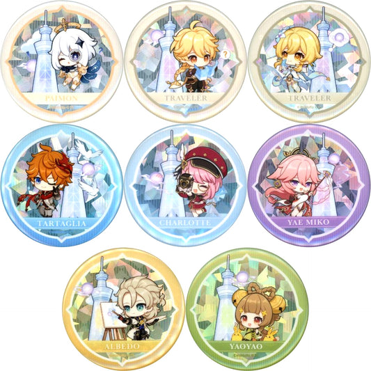 Set of 8 Genshin Impact Tokyo Skytree Blue Sky Adventure Guided by Electro Seelie Blind Button [USED]