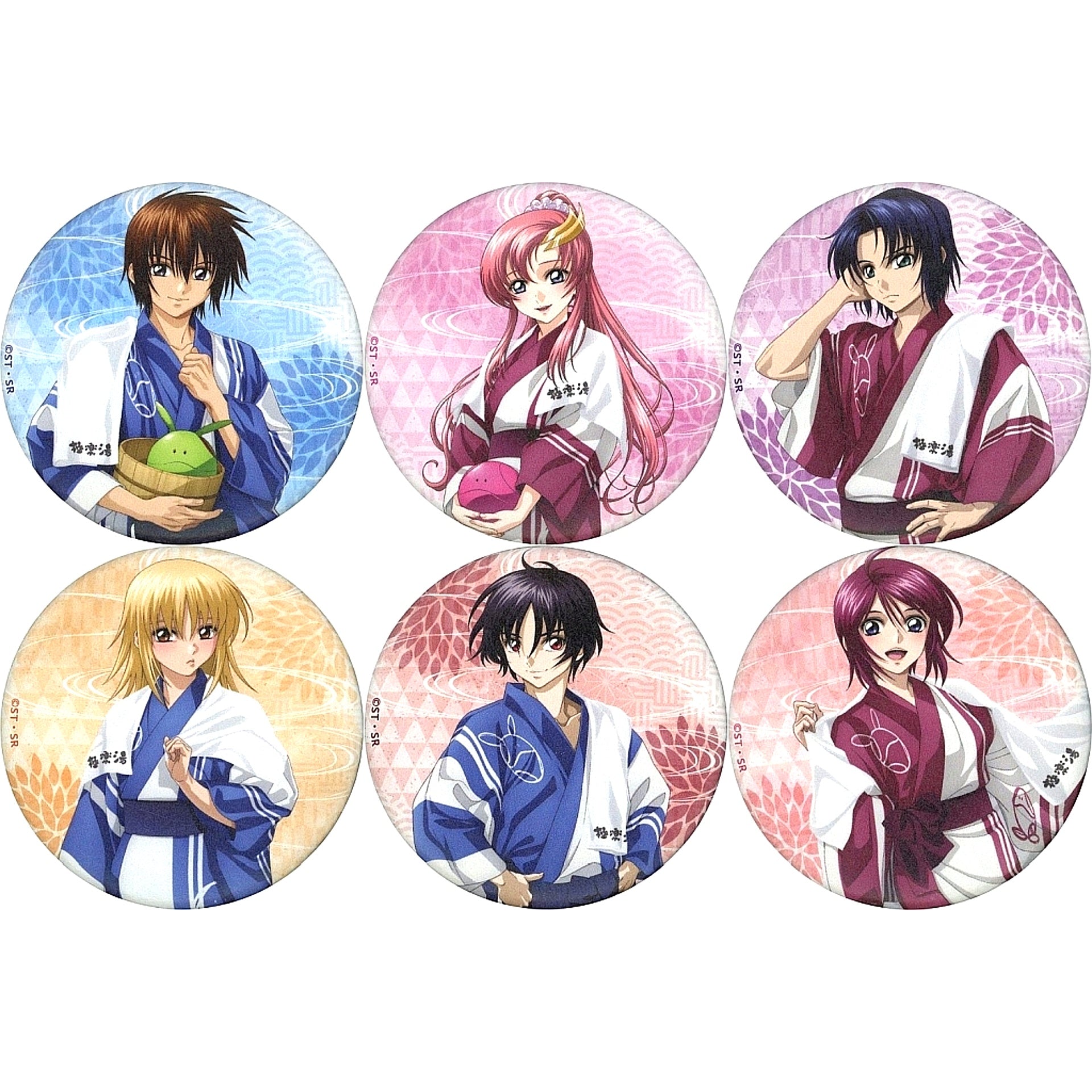 Set of 6 Mobile Suit Gundam SEED FREEDOM x Gokurakuyu RAKU SPA Trading Japanese Paper Style Badge [USED]