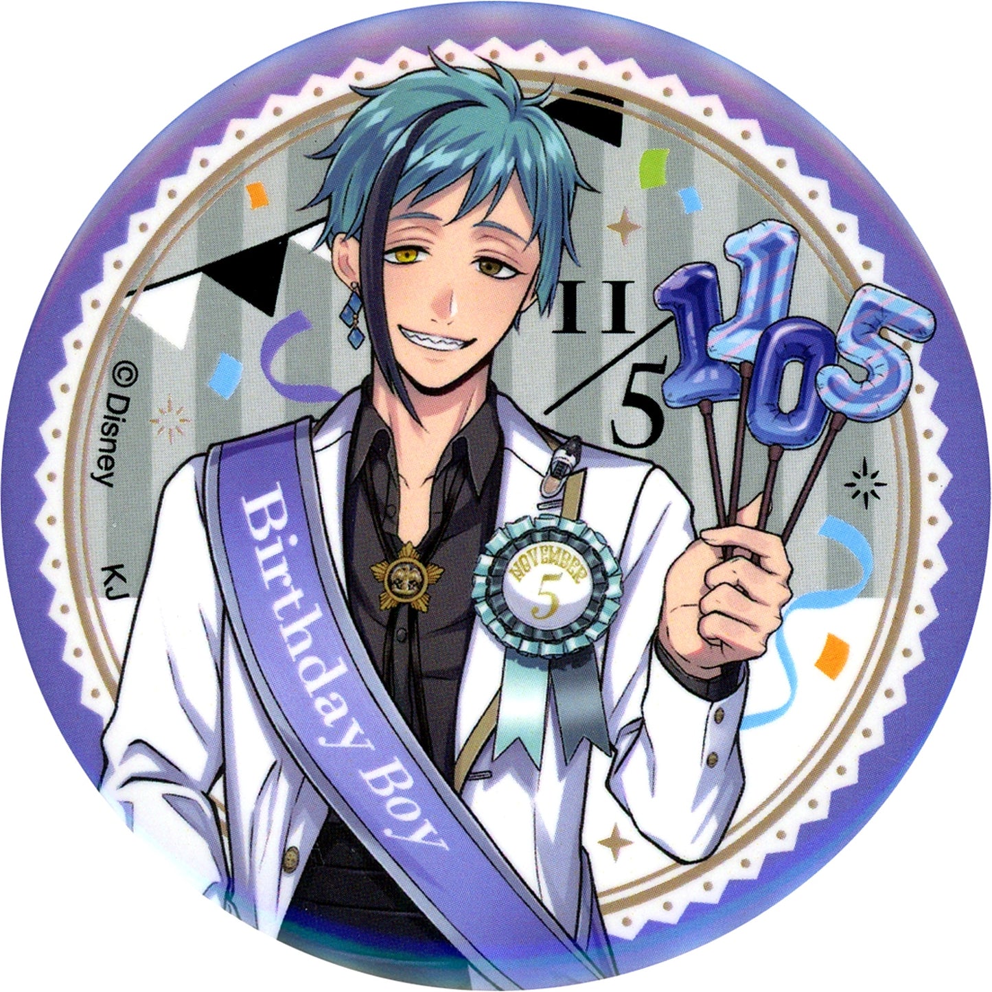 Floyd Leech Disney Twisted Wonderland Dressing Up Birthday Fair in Animate Trading 75mm Button Vol. 1 Dressing Up Birthday Ver. [USED]