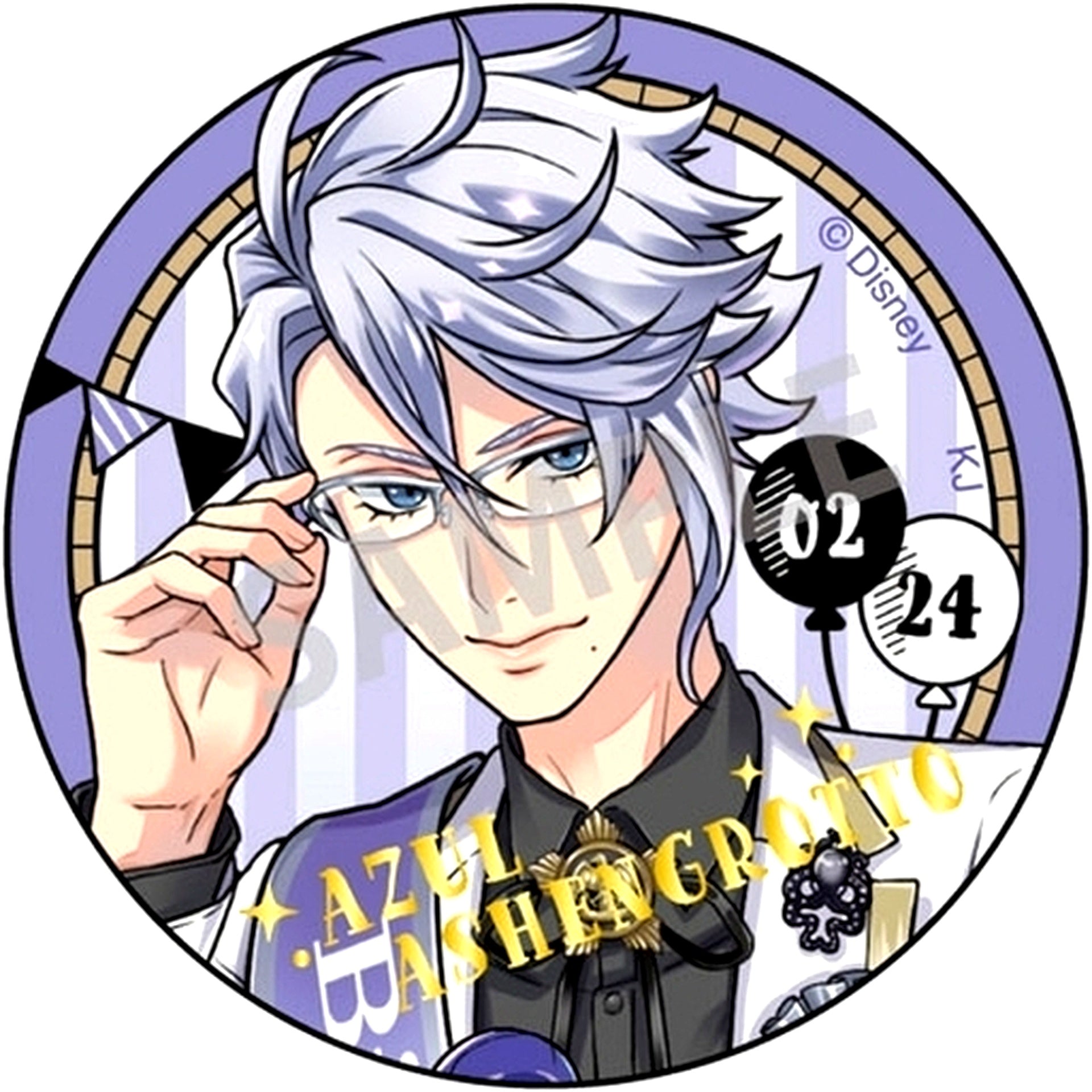 Azul Ashengrotto Foil Stamped Disney Twisted Wonderland Omekashi Birthday Fair in Animate Trading Button Vol. 1 Omekashi Birthday Ver. [USED]