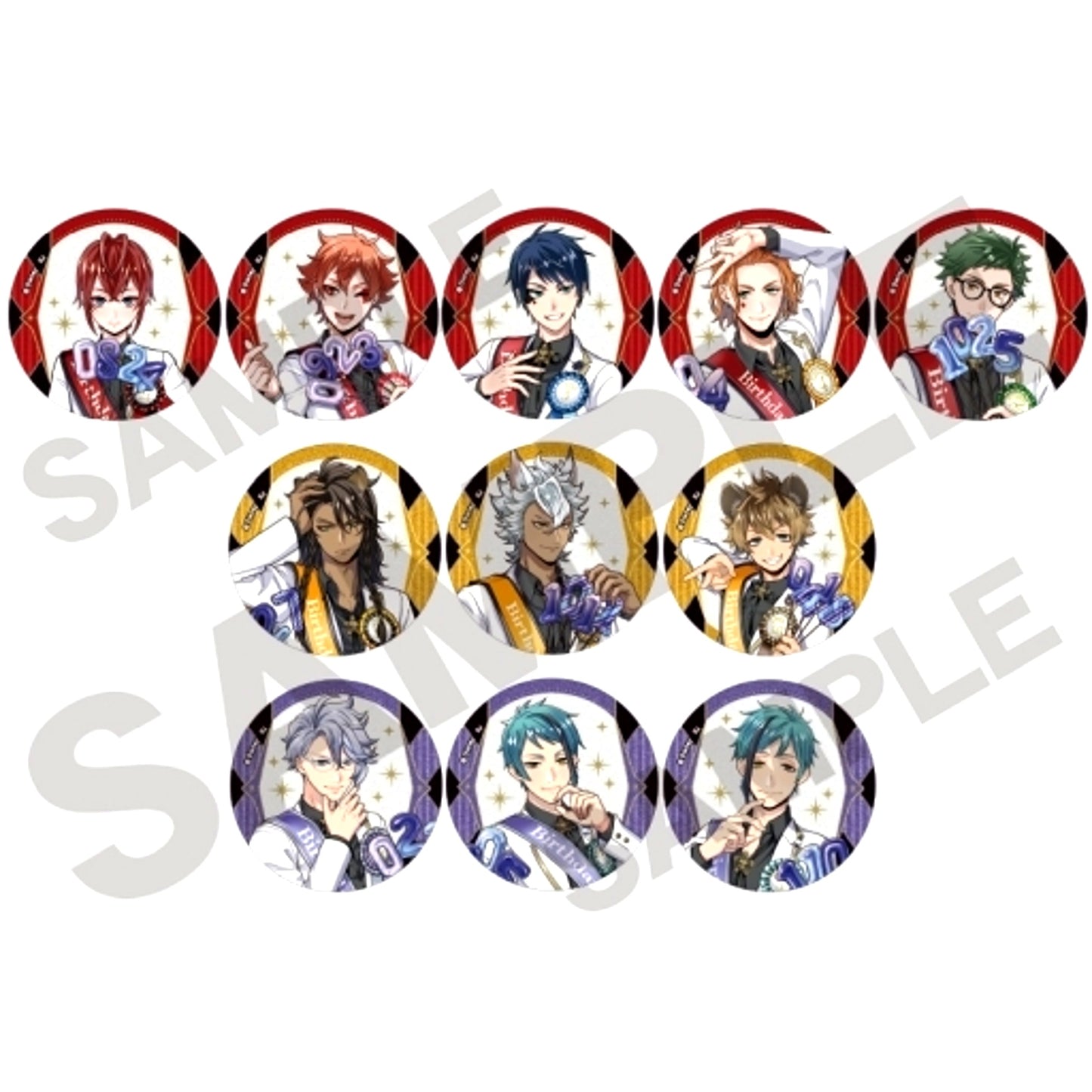 Set of 11 Disney Twisted Wonderland Trading Glitter Button Vol. 1 Dressing Up Birthday [USED]