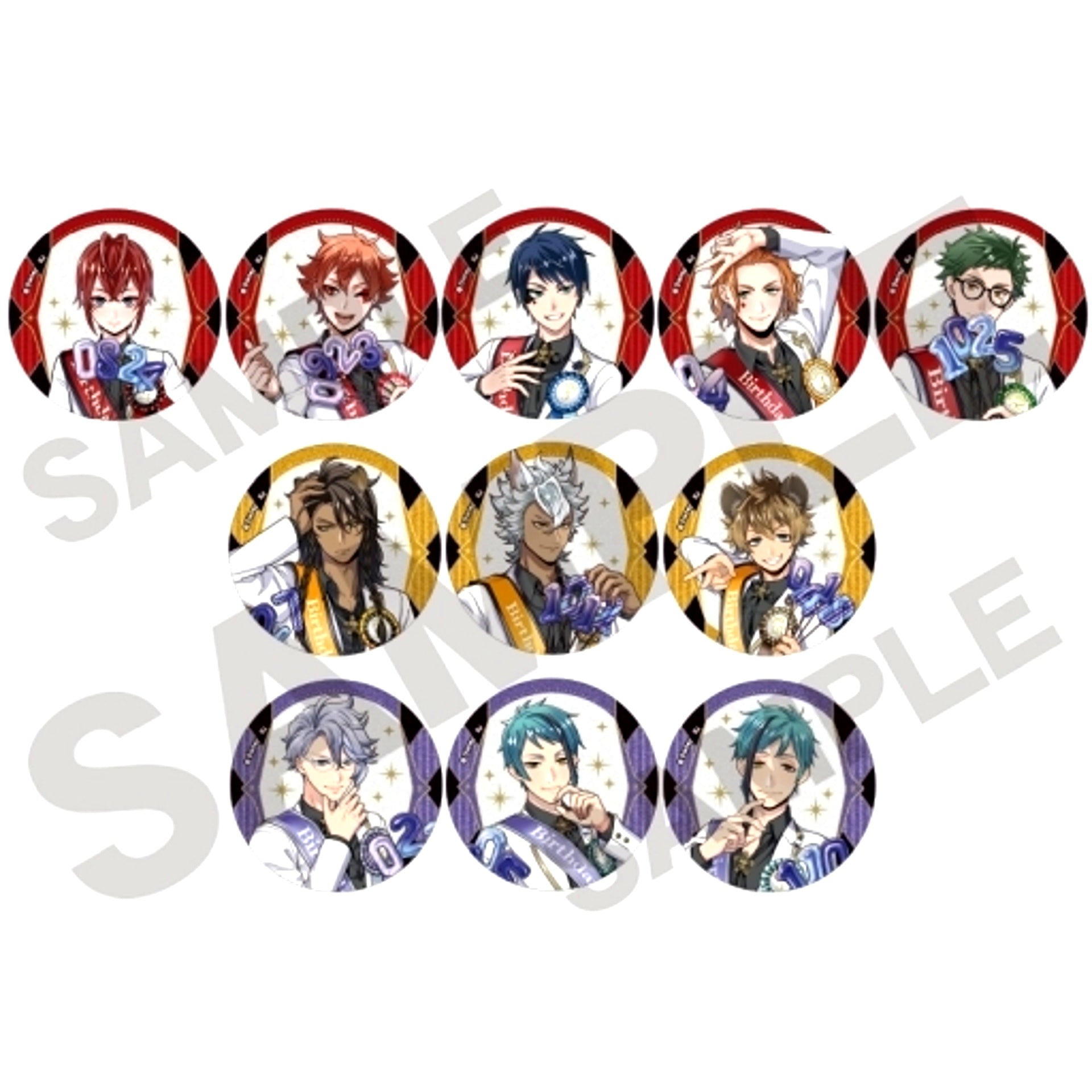 Set of 11 Disney Twisted Wonderland Trading Glitter Button Vol. 1 Dressing Up Birthday [USED]